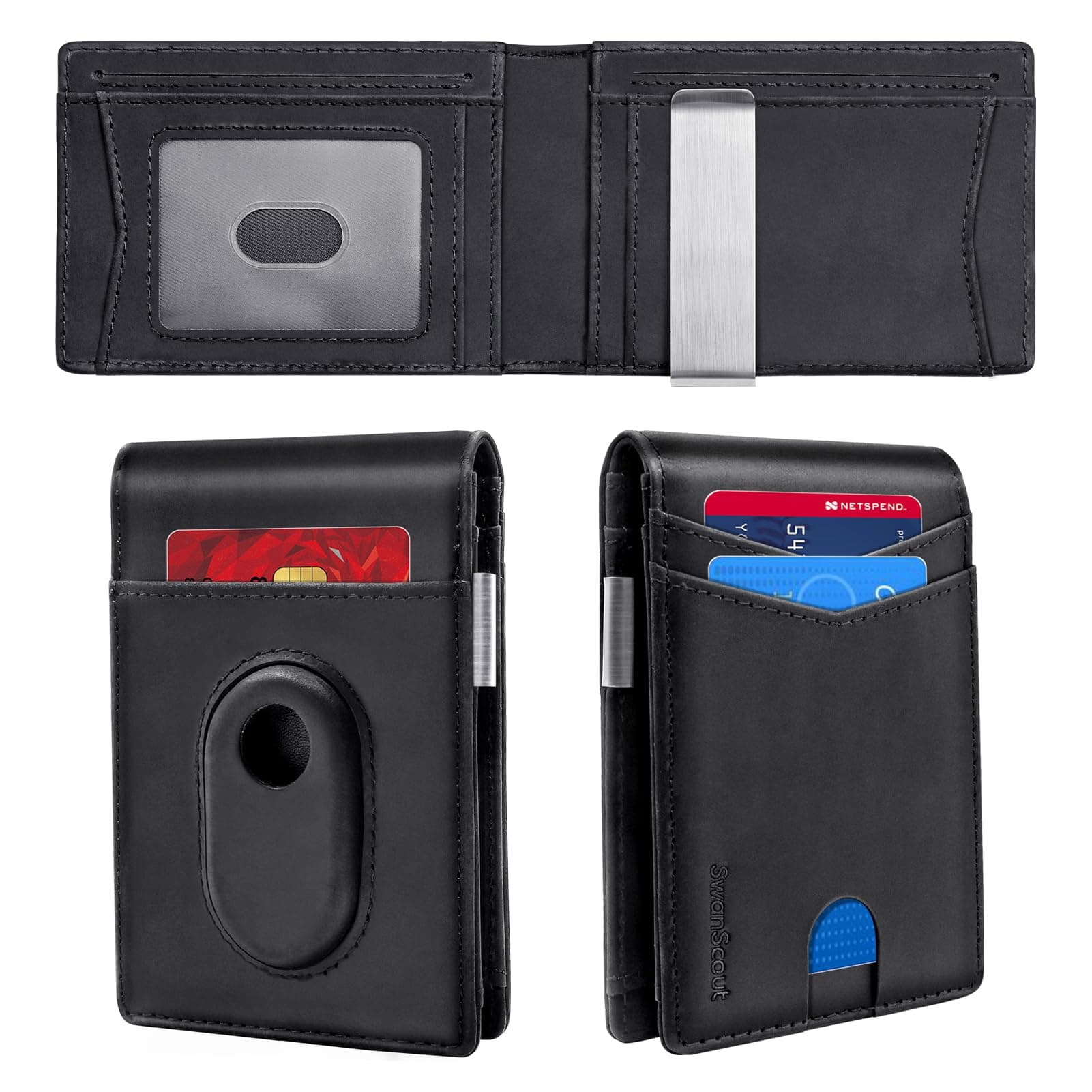 Wallet for Samsung Galaxy SmartTag2, RFID Blocking Genuine Leather Bifold Wallet With Gift Box (Not Include Tracker), Black, for SmartTag2, Wallets With a Tracker Holder