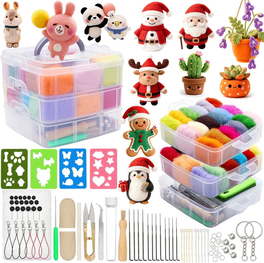 Needle Felting Kit 109Pcs Set, WEST BAY Wool Roving 36 Colors with Complete Felt Tools and Storage Box Needle Felting Starter Kit for DIY Craft Animal Home Decoration New Year Gift,Foam,