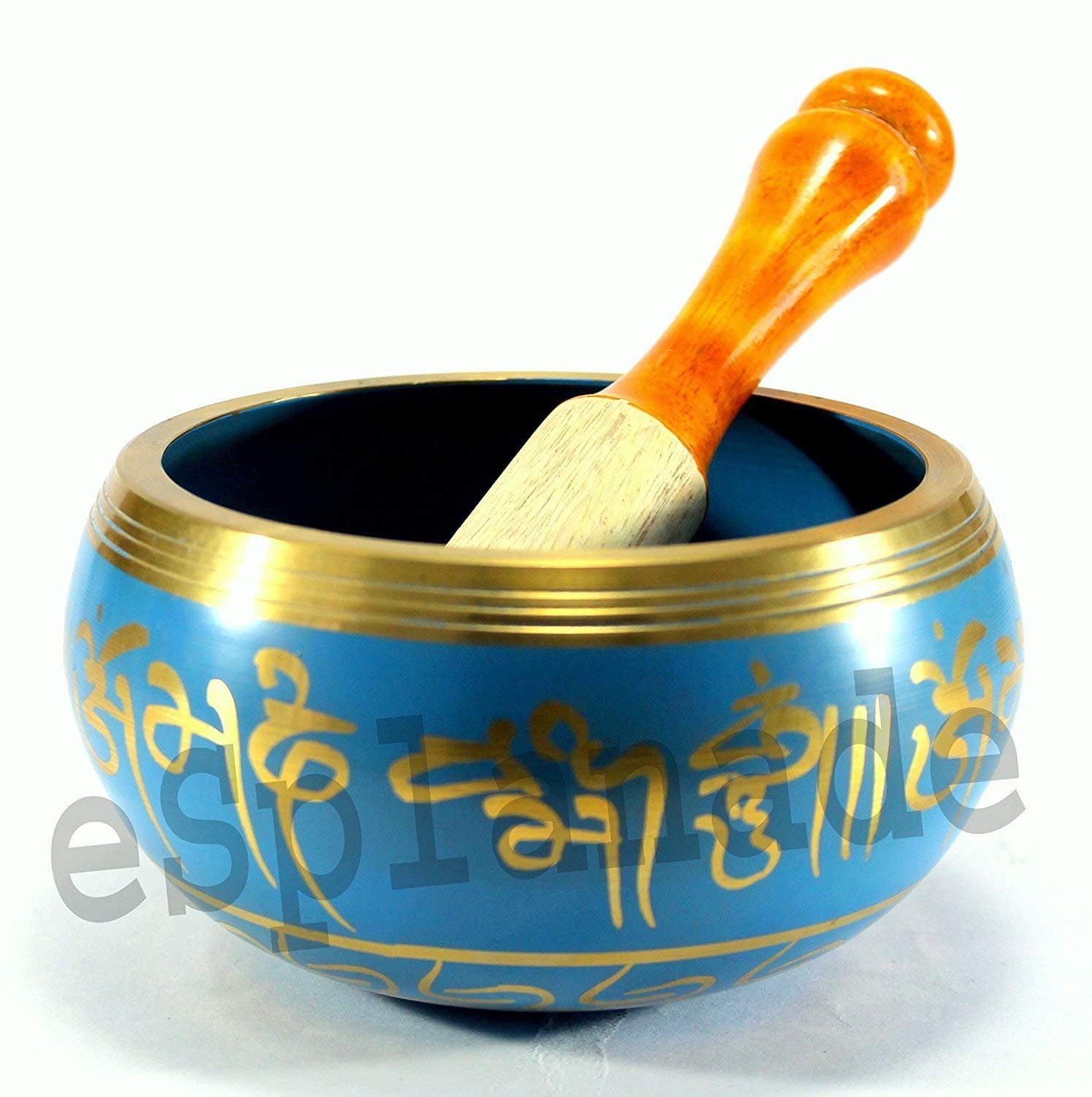 ESPLANADE 4 inches - Singing Wooden Bowl Tibetan Buddhist Prayer Instrument with Striker Stick | OM Bell | OM Bowl | Meditation Bowl | Music Therapy (Blue)