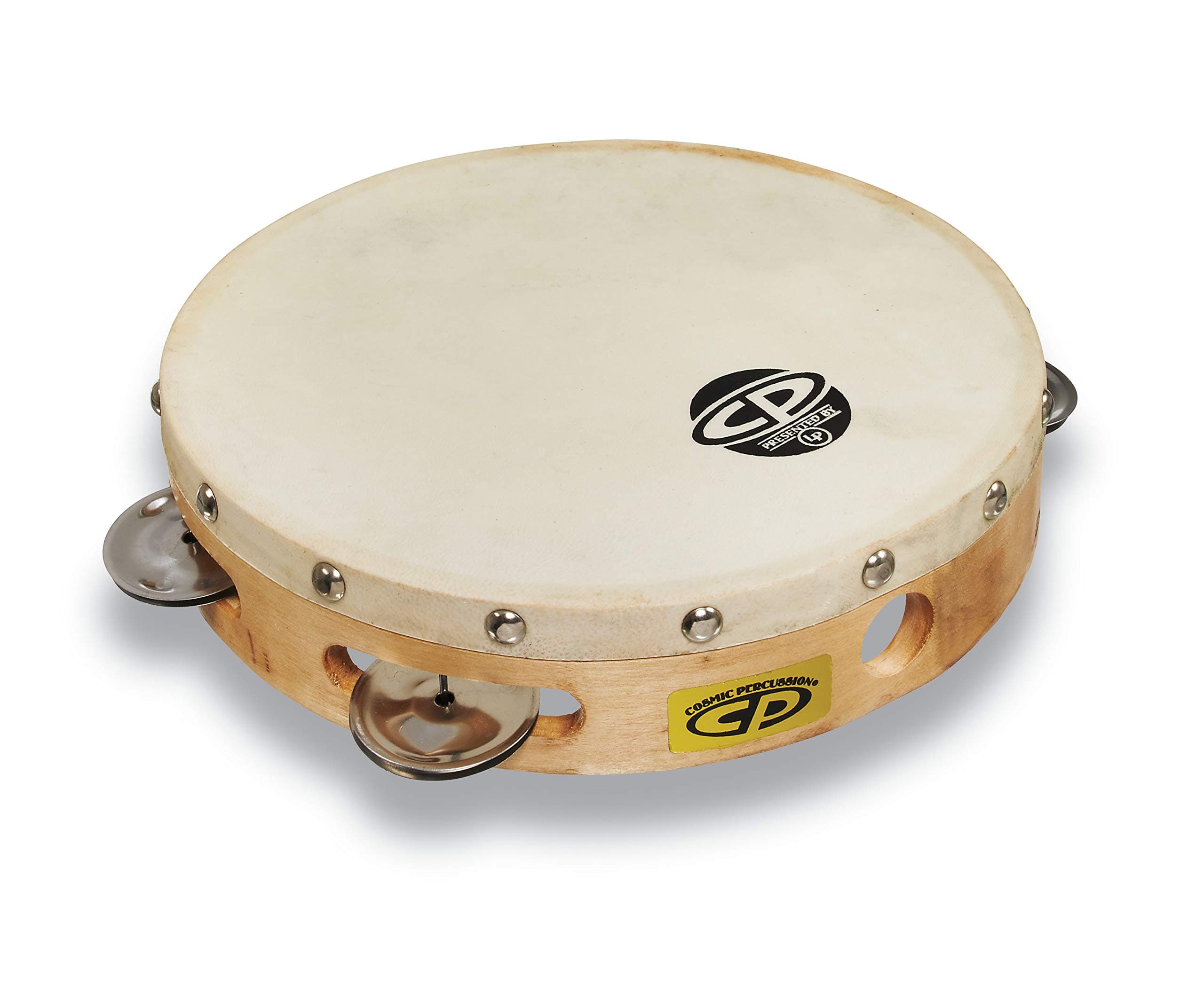 CP378 8" Wood Tambourine, Headed, Single Row Jingles