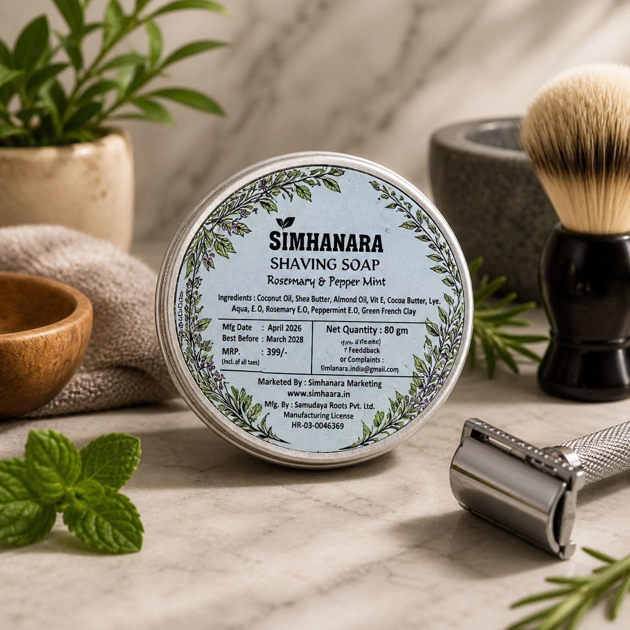 Simhanara Rosemary & Peppermint Shaving Soap