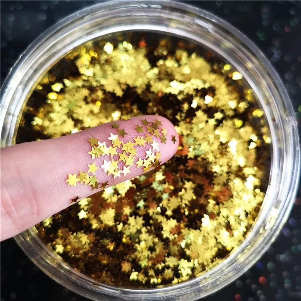 Mahir Glitter Supreme Quality for Nail Arts & Art and Craft Design Star Glitter 20 Gm Pack (Golden Colour Star Shape 2 MM)