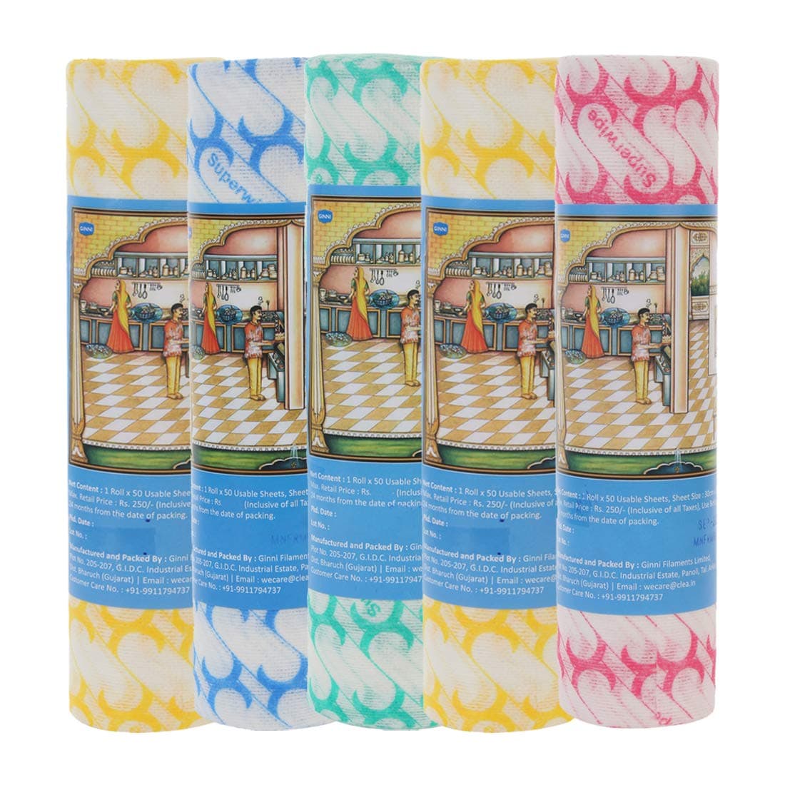 GINNI Premium Printed Premium Printed Kitchen Swipe Rolls | Kitchen Tissue Roll Reusable & Washable Multi-Purpose Household Sheets - 50 Pulls/Roll (Pack of 5)