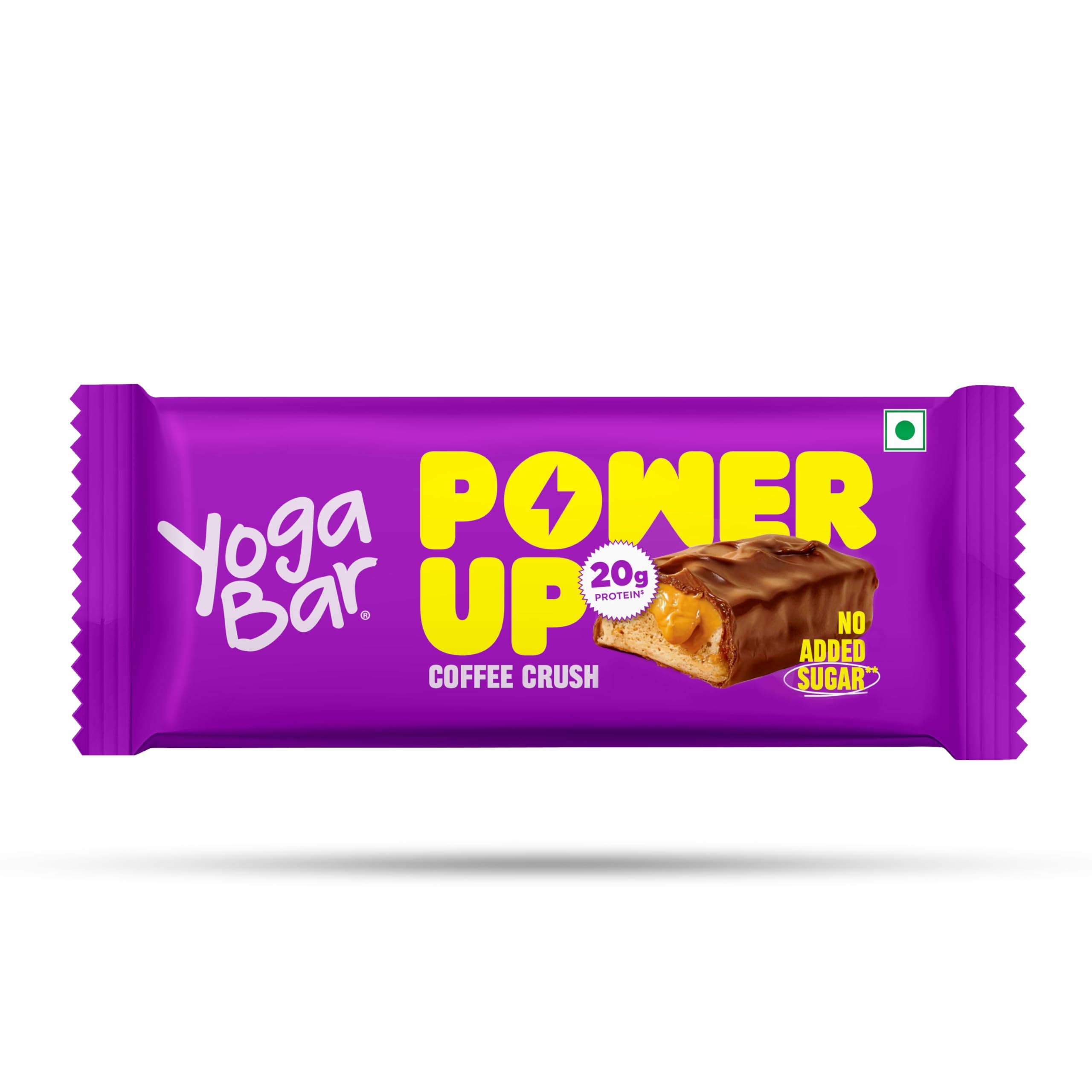 Yogabar Power Up 20g Protein Bar (1 Bar, Coffee Crush) | No Added Sugar Protein Bars | Premium High Protein Blend - Whey Protein Concentrate, Isolate, Peanuts & Soy | Healthy Protein Snacks