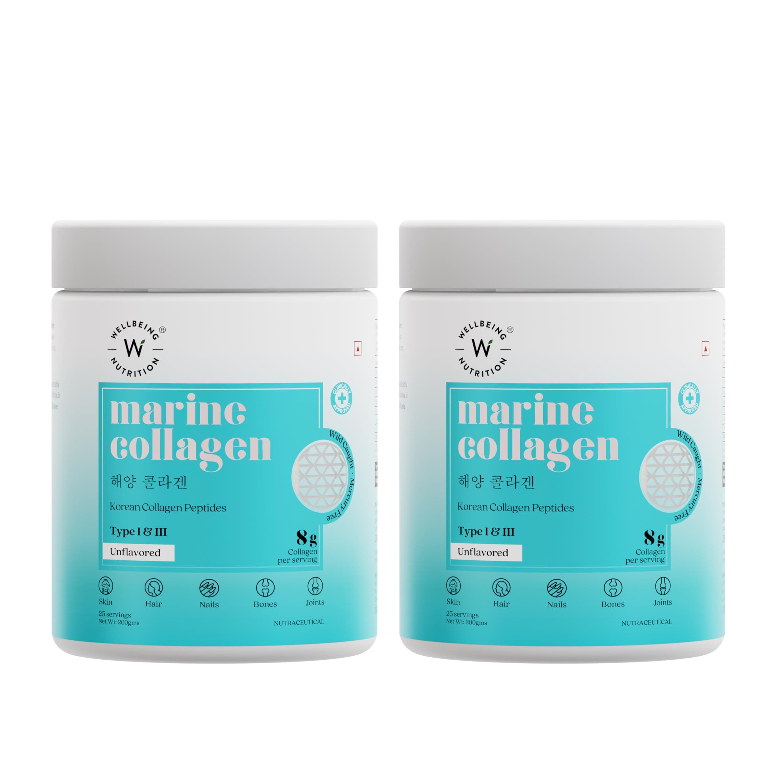 Wellbeing Nutrition Pure Korean Marine Collagen Supplements for Women & Men,200 grams|Hydrolyzed Collagen Powder & Amino Acids|Supports Healthy Skin,Hair,Nails,Bone & Joint|Unflavored