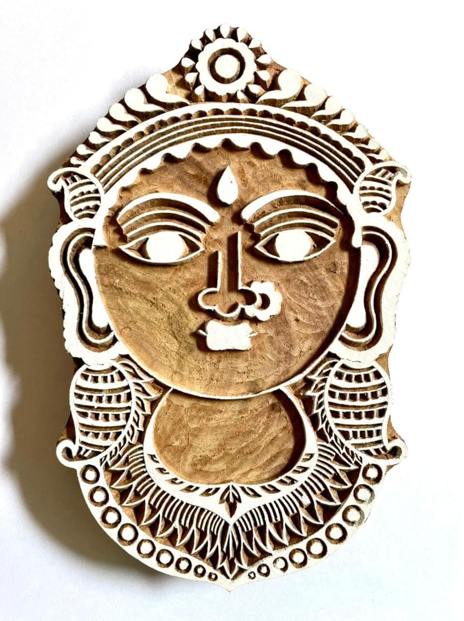 woodenblockstamps Rose Wood Lady Face Henna Printing Block Textile Hand Carved Fabric Scrapbook Print for Home Decor (Brown, 8-inch)