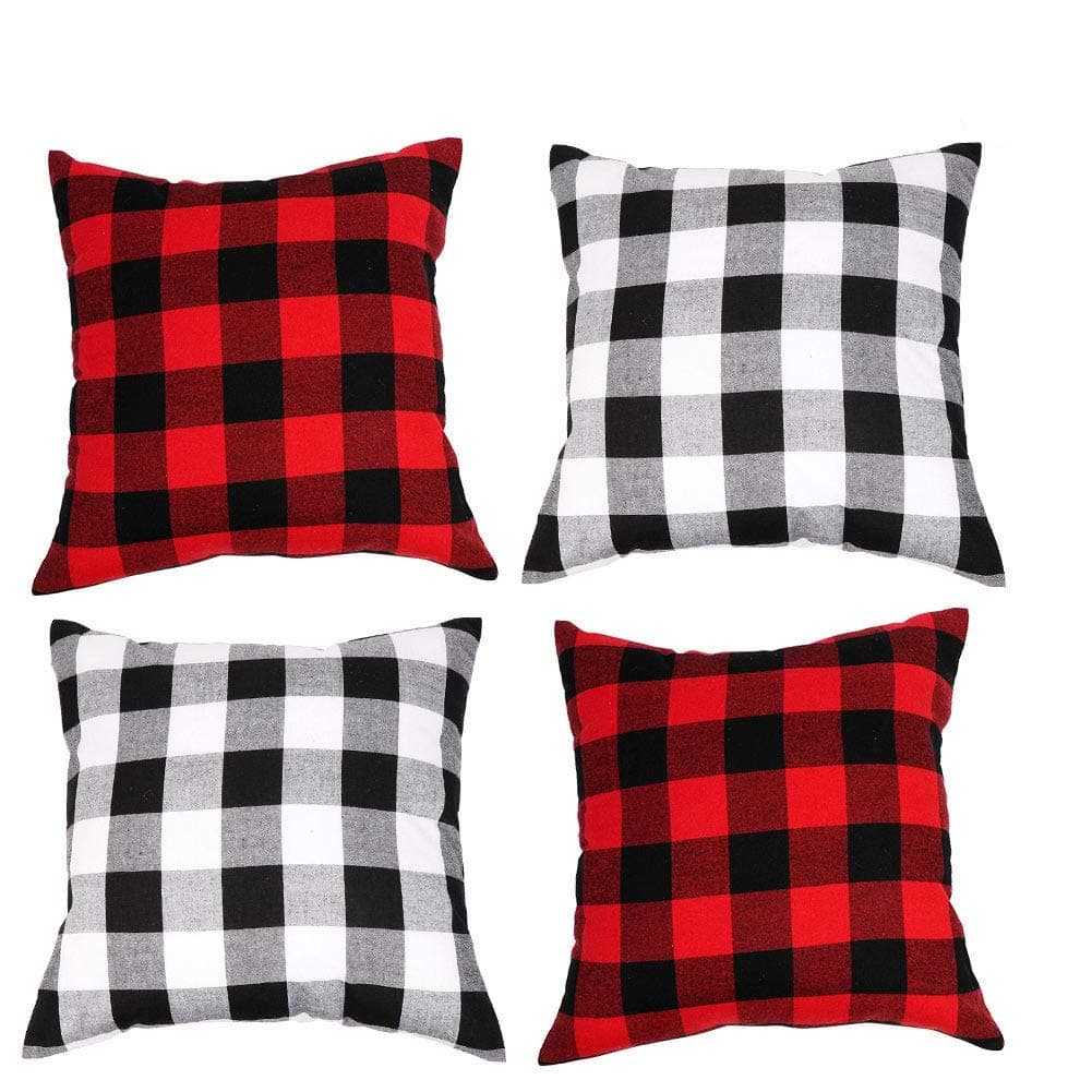 Aytai 4Pcs Farmhouse Buffalo Check Throw Pillow Covers Buffalo Plaid Pillow Covers Plaid Cotton Linen Cushion for Sofa, Car, Office, Home Decoration, 18 x 18 Inch