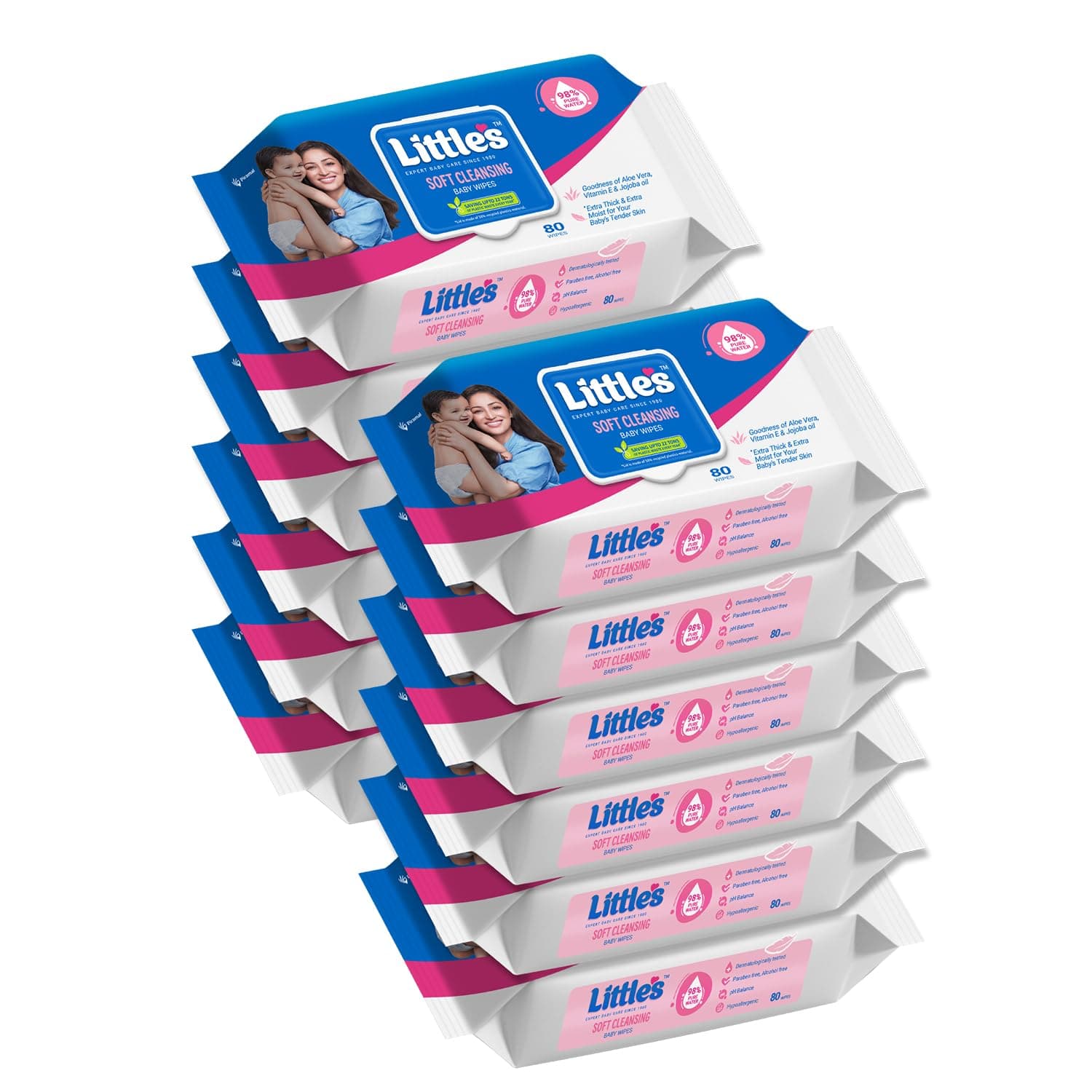 Little's Soft Cleansing Baby Wipes with Lid | 80 Wipes x Pack of 12 -960 Wipes | Extra Thick & Moist Wet Wipes for Baby's | Prevents Rashes & Redness with Goodness of Aloe Vera, Vitamin E & Jojoba Oil