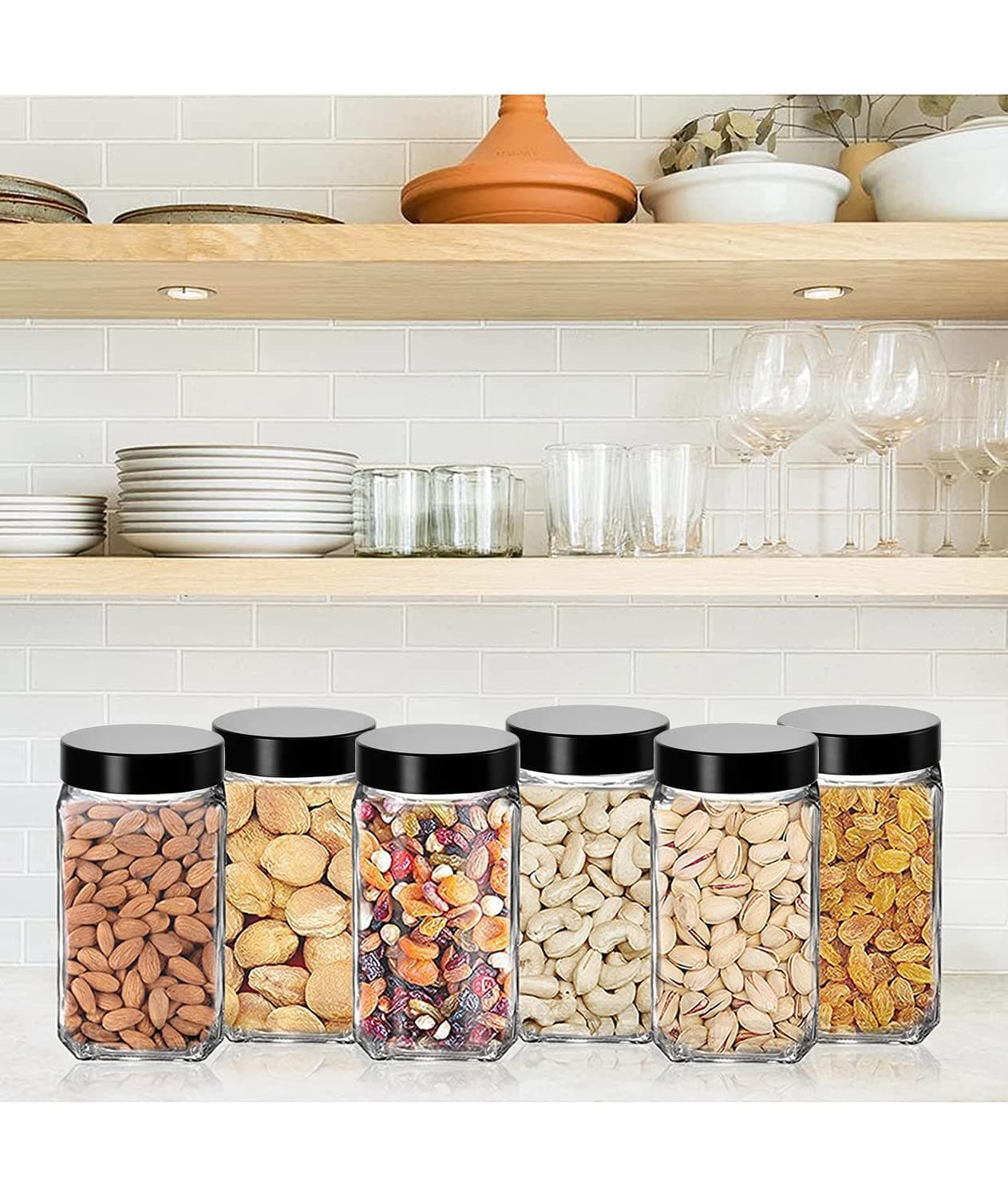 ZELOVI 1000 ML Big Size Glass Jar,1 Bical Square Cube Jar,Square Black Plastic Lid Glass Cuid for Kitchen Pantry, Snacks, Masala, Honey, Pickles,Coffee Beans Storage with Black Color Plastic Lid