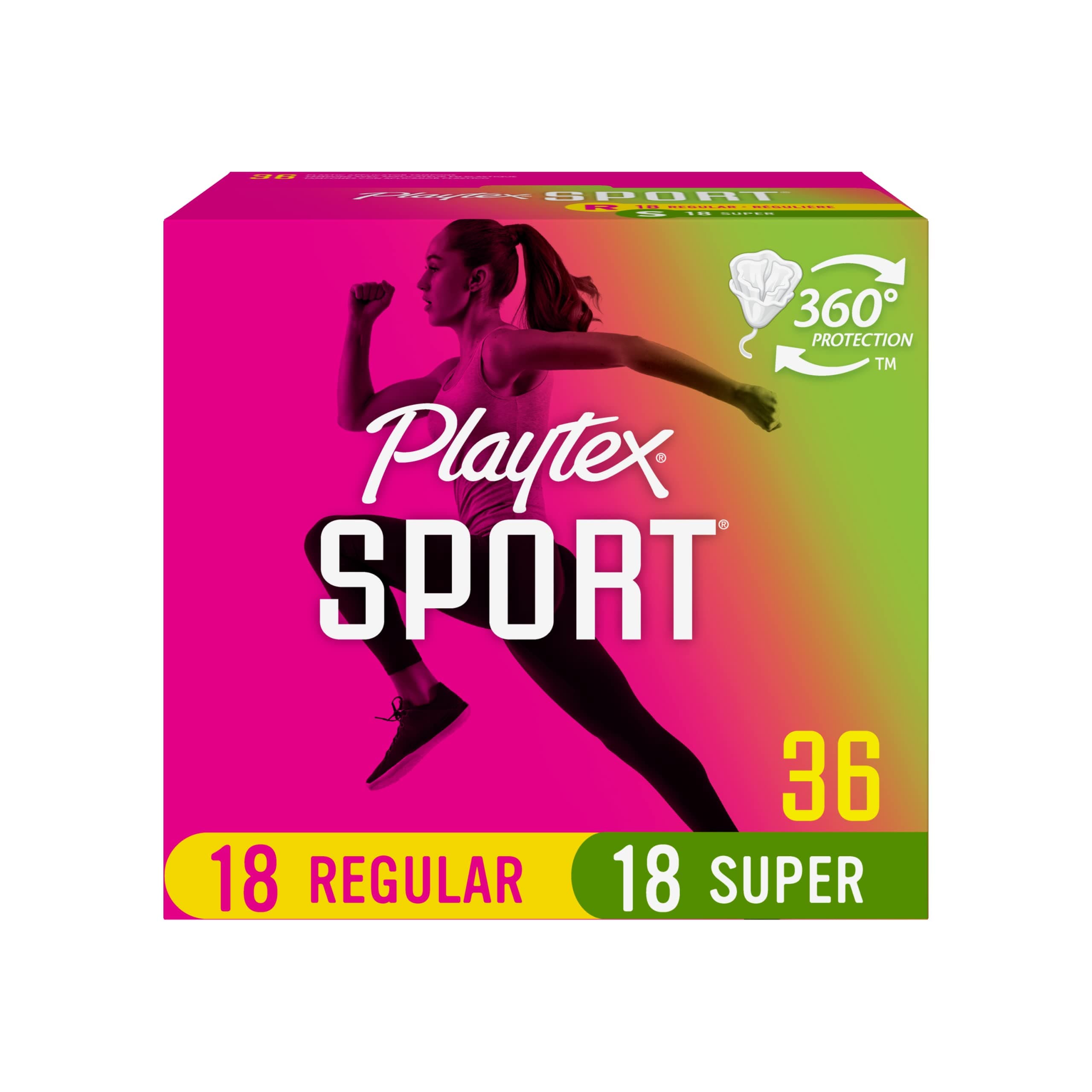 Playtex Sport Tampons with Flex-Fit Technology, Regular and Super Multi-Pack, Unscented - 36 Count