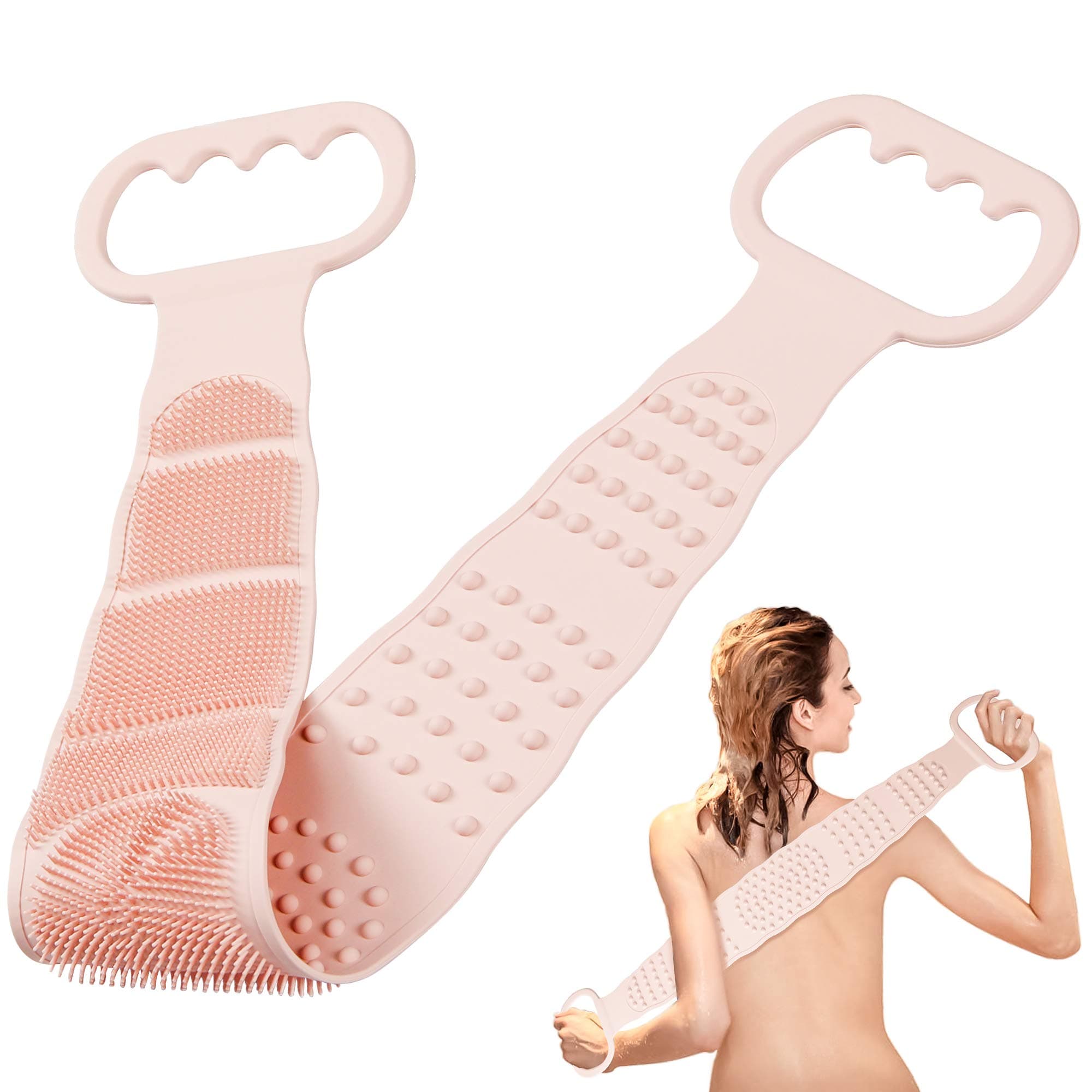 MECALAUX Silicone Bath Body Brush, Back Scrubber for Shower, Long Exfoliating Brush for Men and Women, Easy to Clean, Improves Blood Circulation and Skin Health
