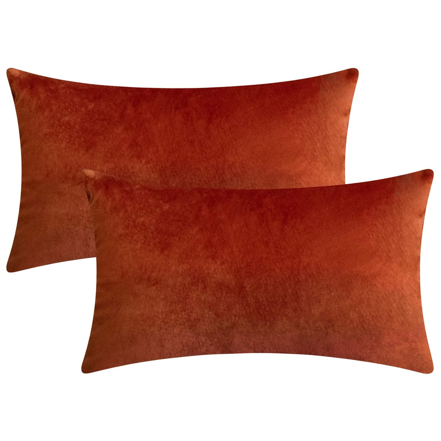 Rythome Set of 2 Comfortable Rectangular Velvet Throw Pillow Cases, Decorative Lumbar Cushion Covers for Sofa Couch and Bed - 12"x20", Rust
