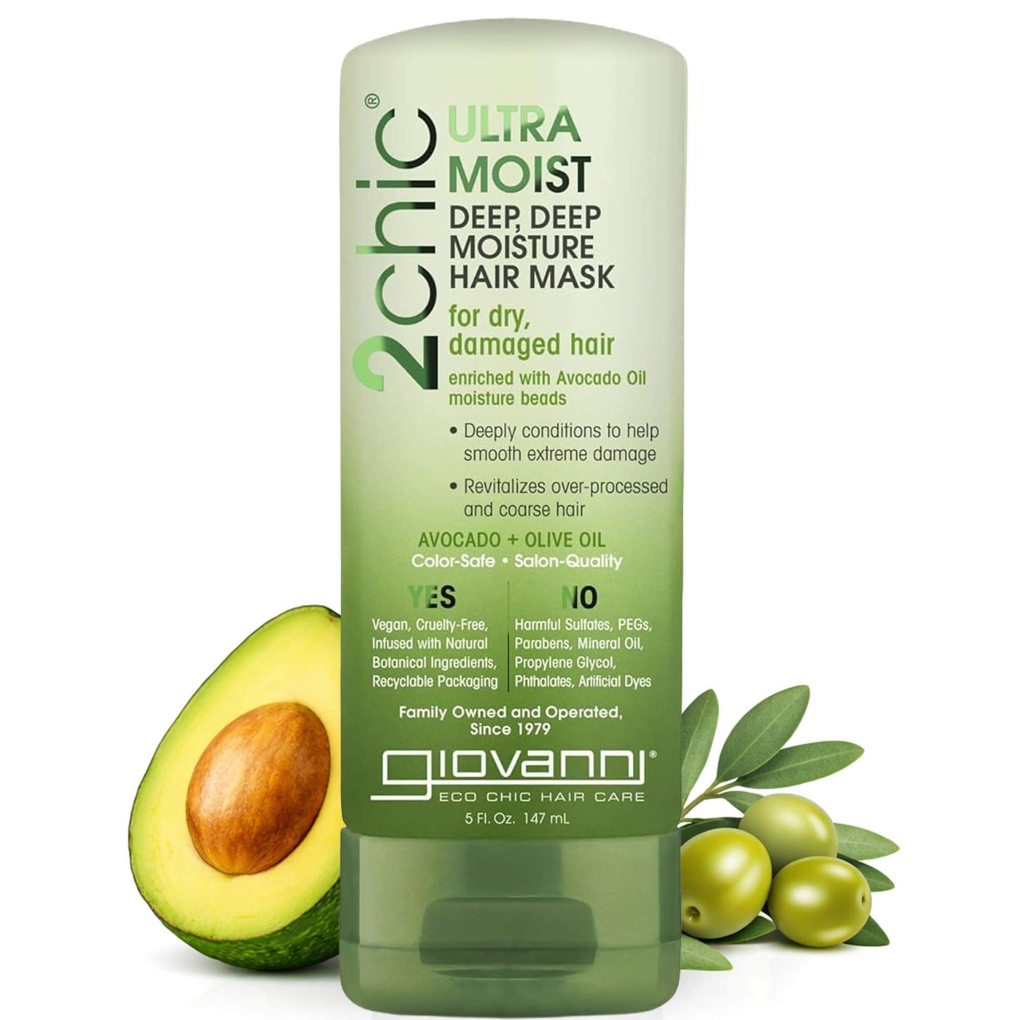 Giovanni Organic 2Chic Olive Oil & Avocado Ultra-Moist Deep Moisture Hair Mask (No Parabens, Sulphates, Mineral Oil, Colours or PEG) USDA Certified Organic, 147ml