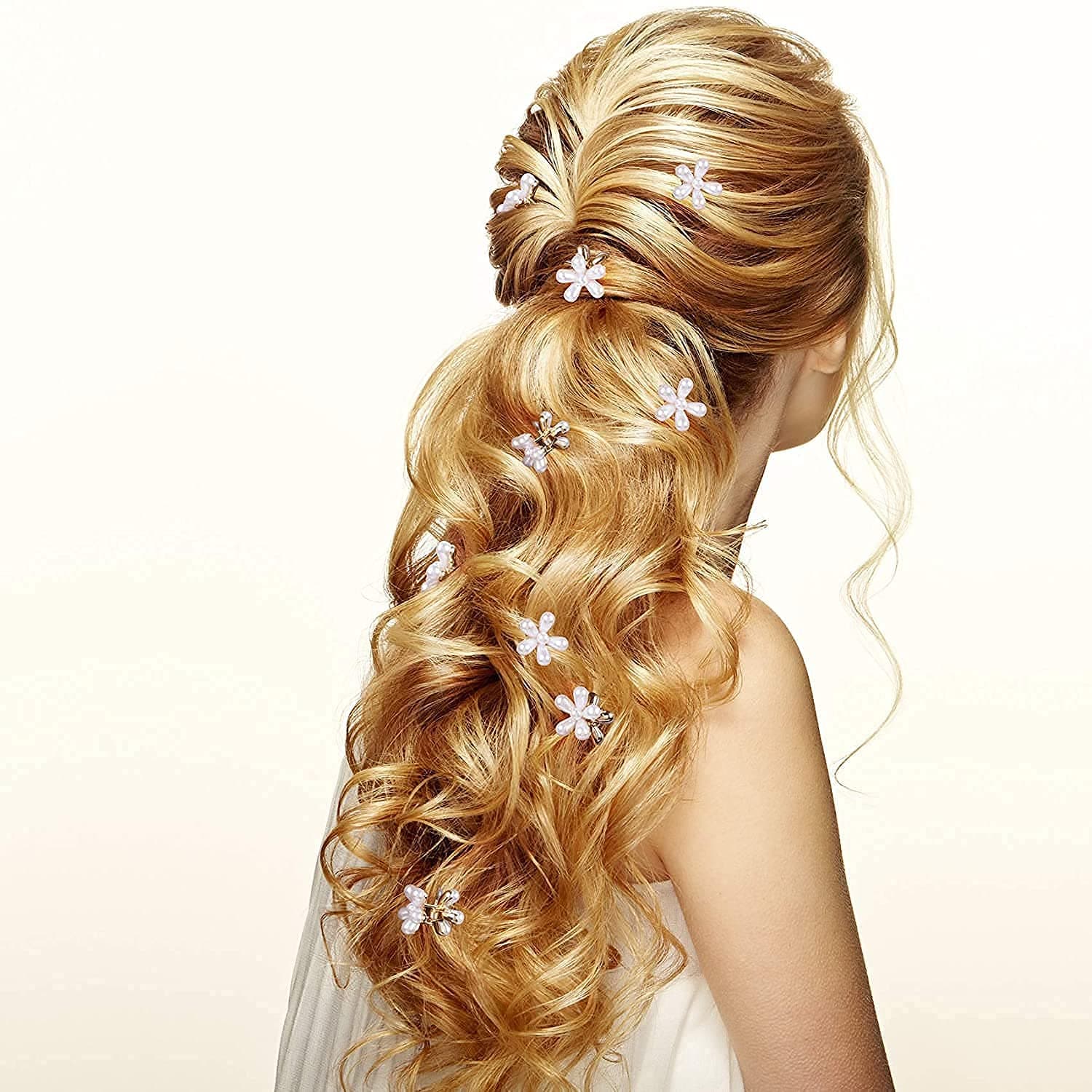 H.O.C Hoc 10 Pcs White Double Side Pearl Korean Style Mini Claw Clips Daisy Flower Design Small Clutcher Barrettes Hair Accessories For Women And Girls