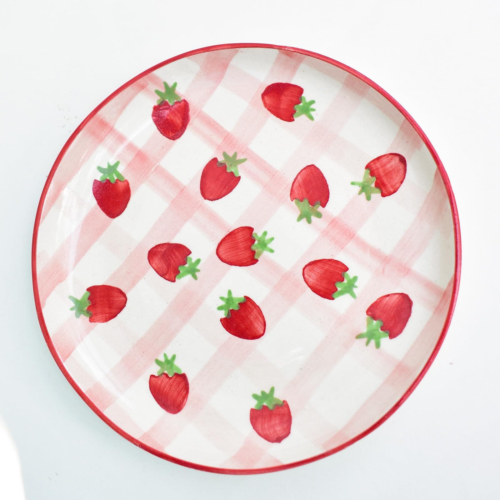 QSHI Studio Premium Hand Made Ceramic Dessert Plate - Cute Dessert Plate - Strawberry Shortcake | Serving Platter, Small Plate for Snacks & Dessert Microwave Safe