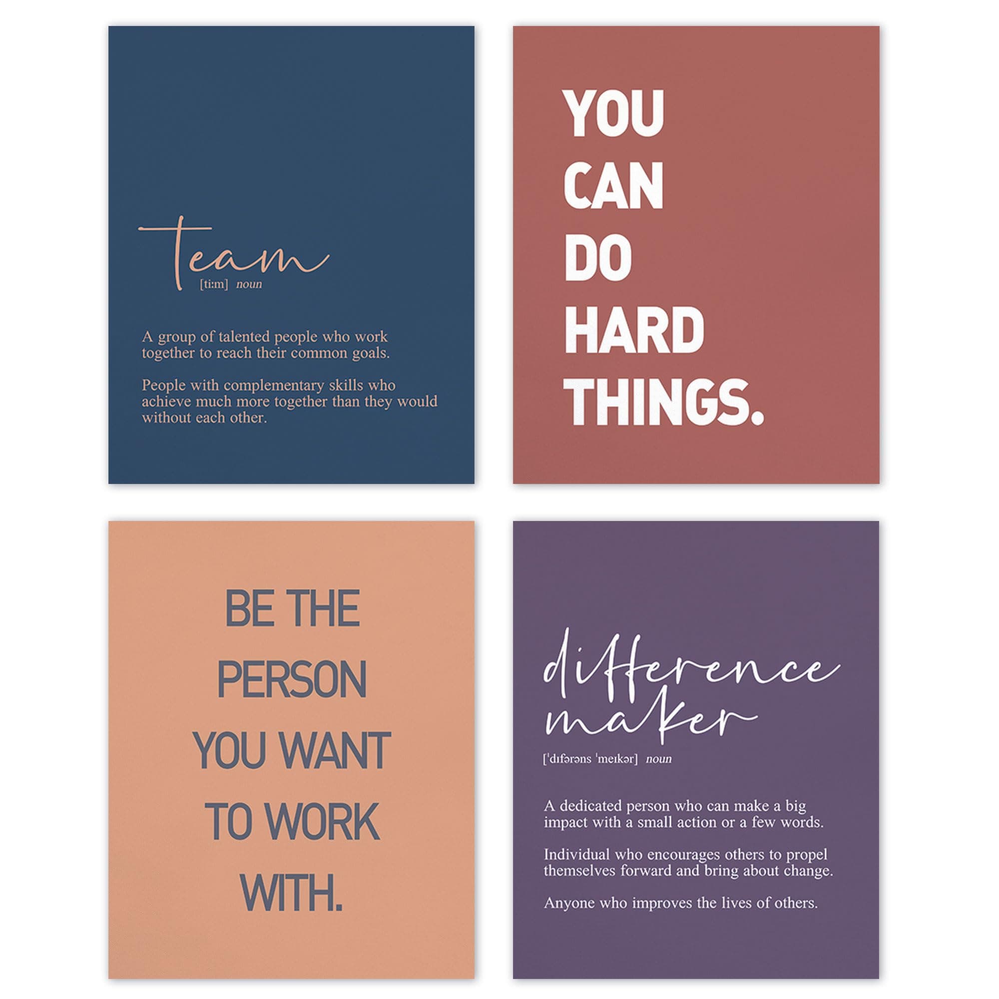 TLESKE Inspirational Motivational Office Decor Posters Prints Unframed Set of 4, Minimalist Wall Art Prints Decor, Positive Affirmations Team Teamwork Difference Maker Wall Pictures, 8x10in