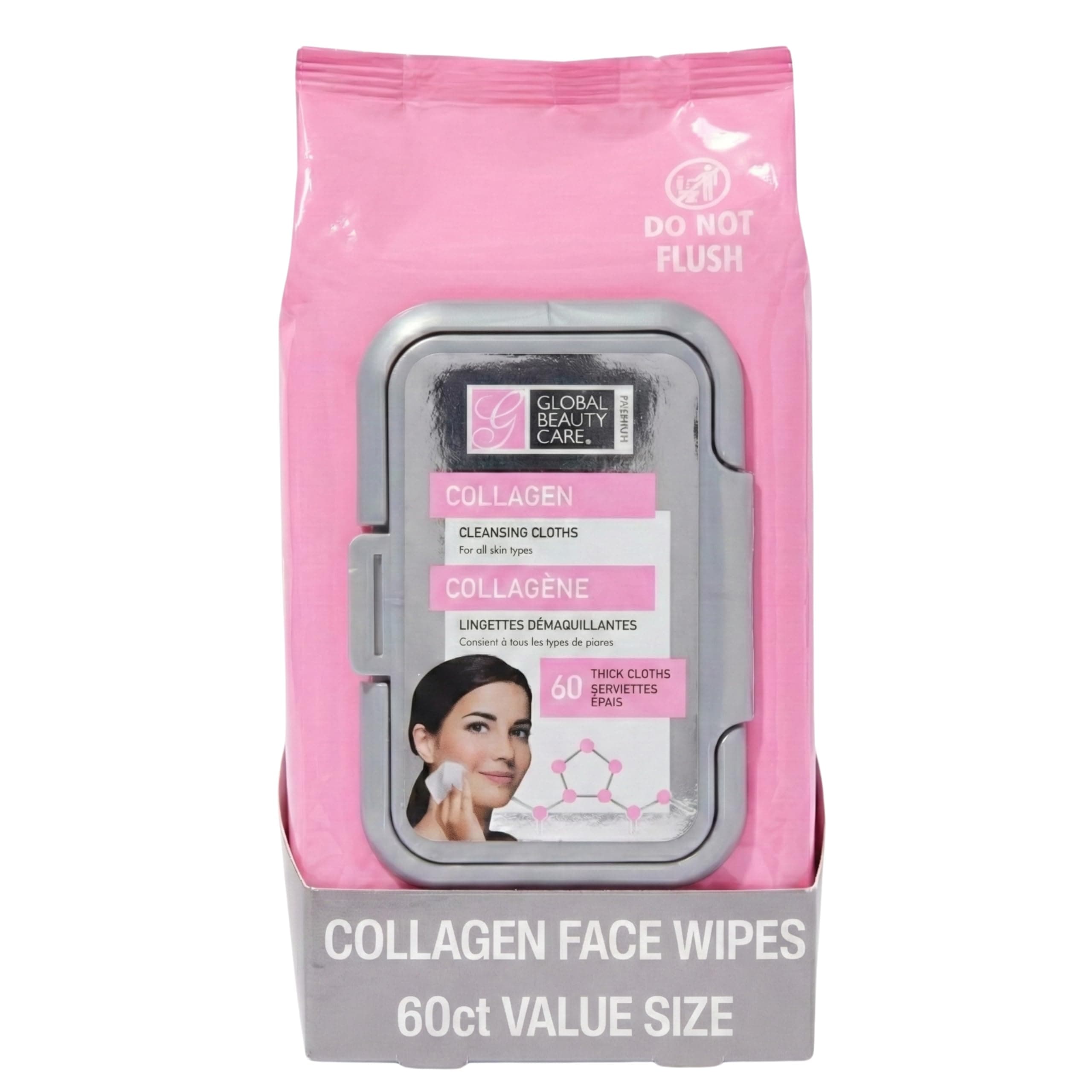 Global Beauty Care Premium Collagen Cleansing Cloths-60 Pack Wipes
