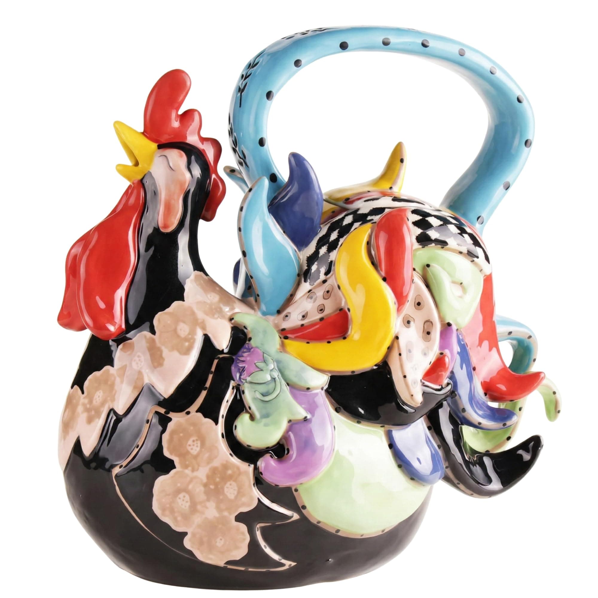 Blue Sky Ceramics Funky Black Rooster Teapot, Multi