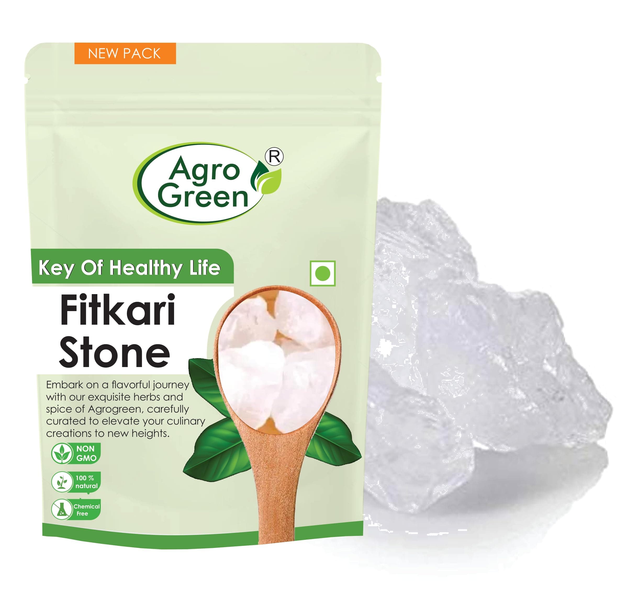 Agrogreen Alum Stone For Skin - Fitkari Stone - White Crystal Stones - For Skin Tightening And Glowing Skin - Phitkari Stone - (200 GM)