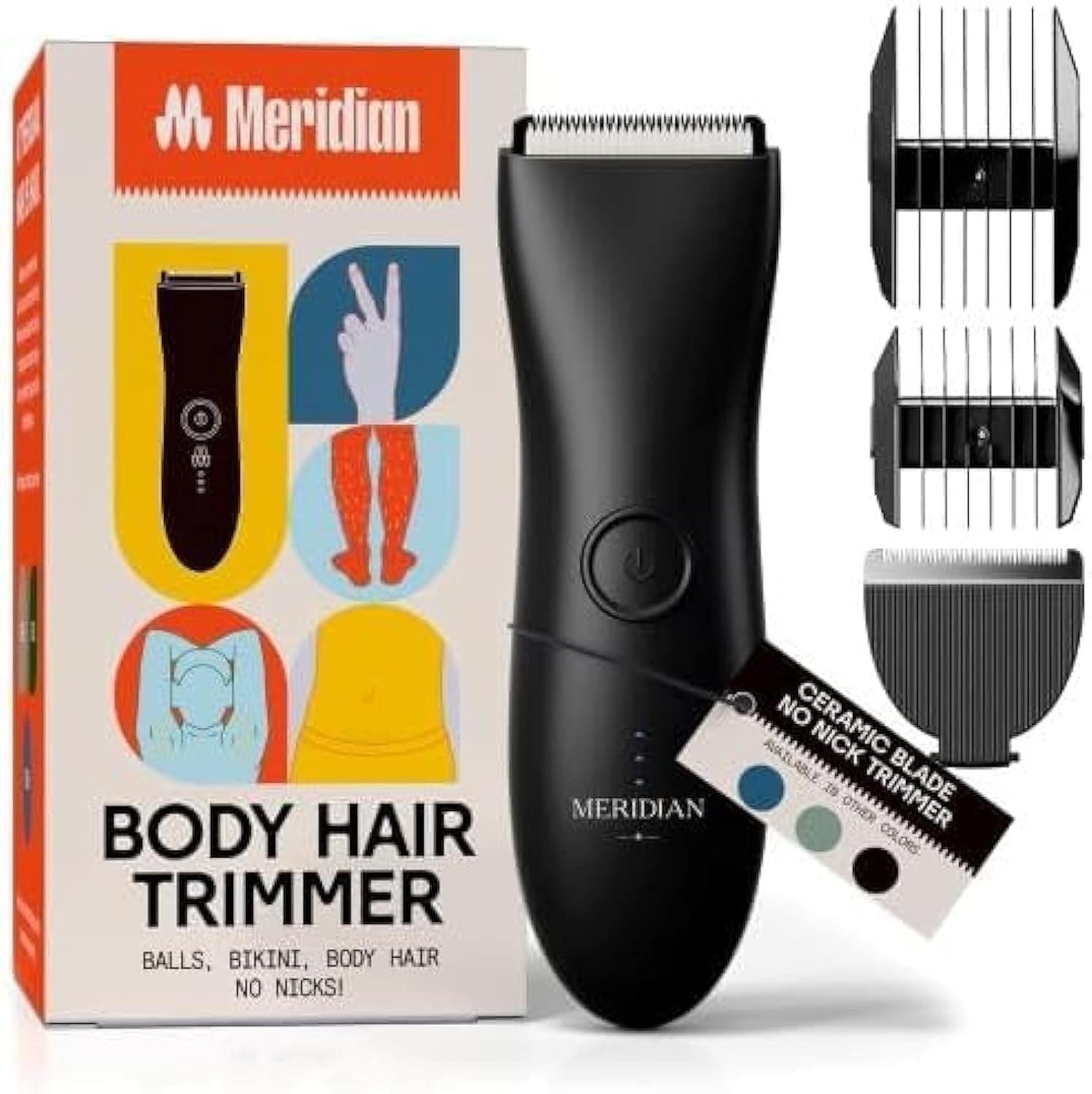 Meridian - The Starter Package - Electric Body & Pubic Hair Trimmer Set with 1 Replacement Blade - Cordless, Waterproof, Rechargeable - for Men and Women - Easy & Pain-Free Grooming Kit - Onyx