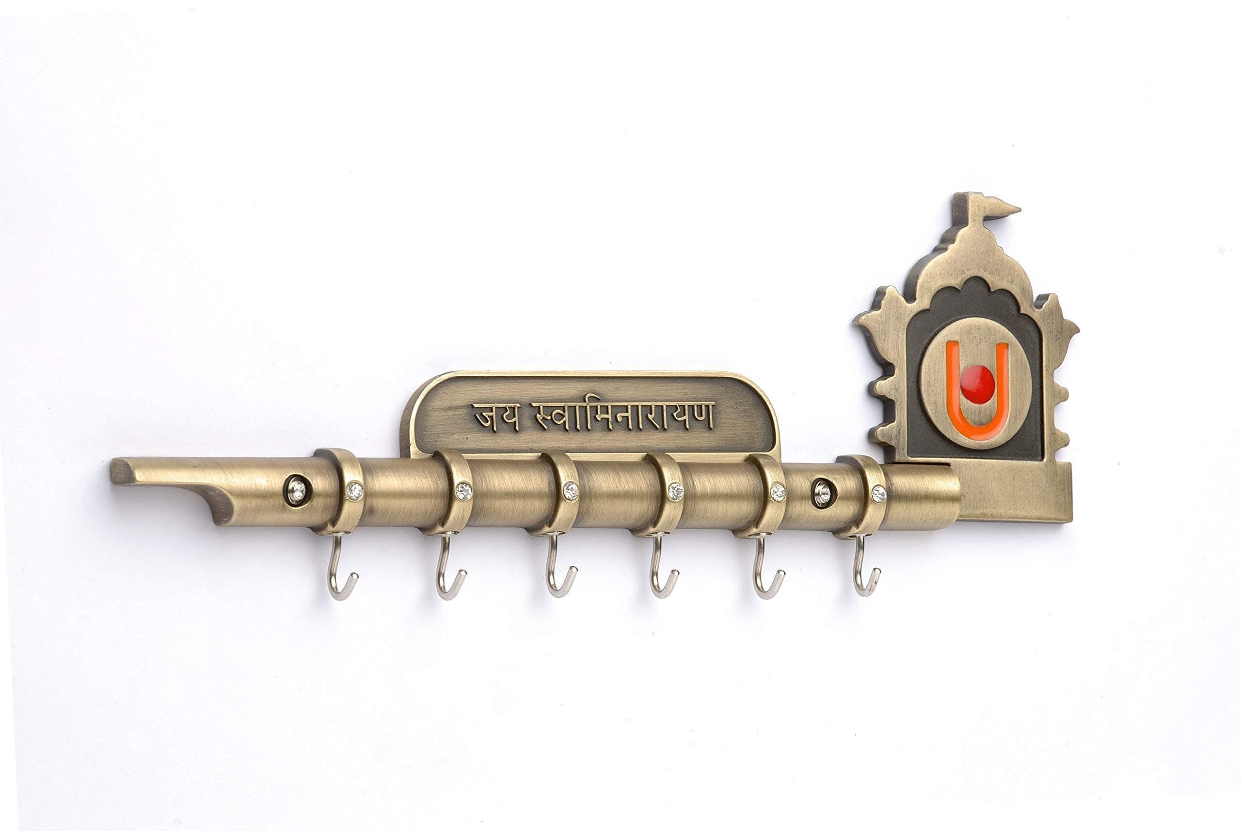EYE BERRY BASI SALES WITH MISCELLANEOUS DEVICE Religious Flute Design Jai Swaminarayan Antique 6 Hooks Key Holder (Multicolour)