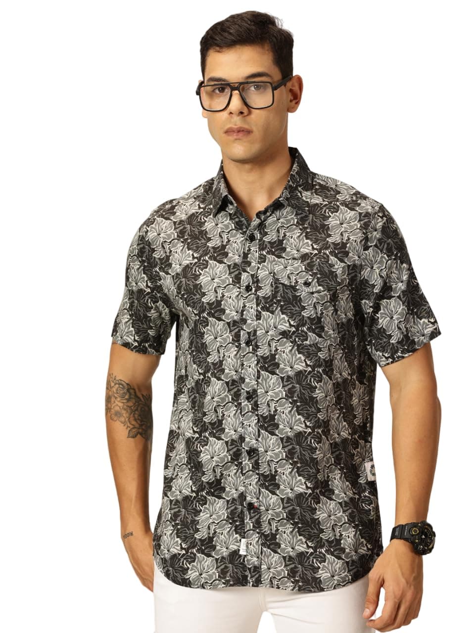 Thomas Scott Men 100% Rayon Half Sleeves Printed Casual Shirt (TS1540_Olive, 2XL)