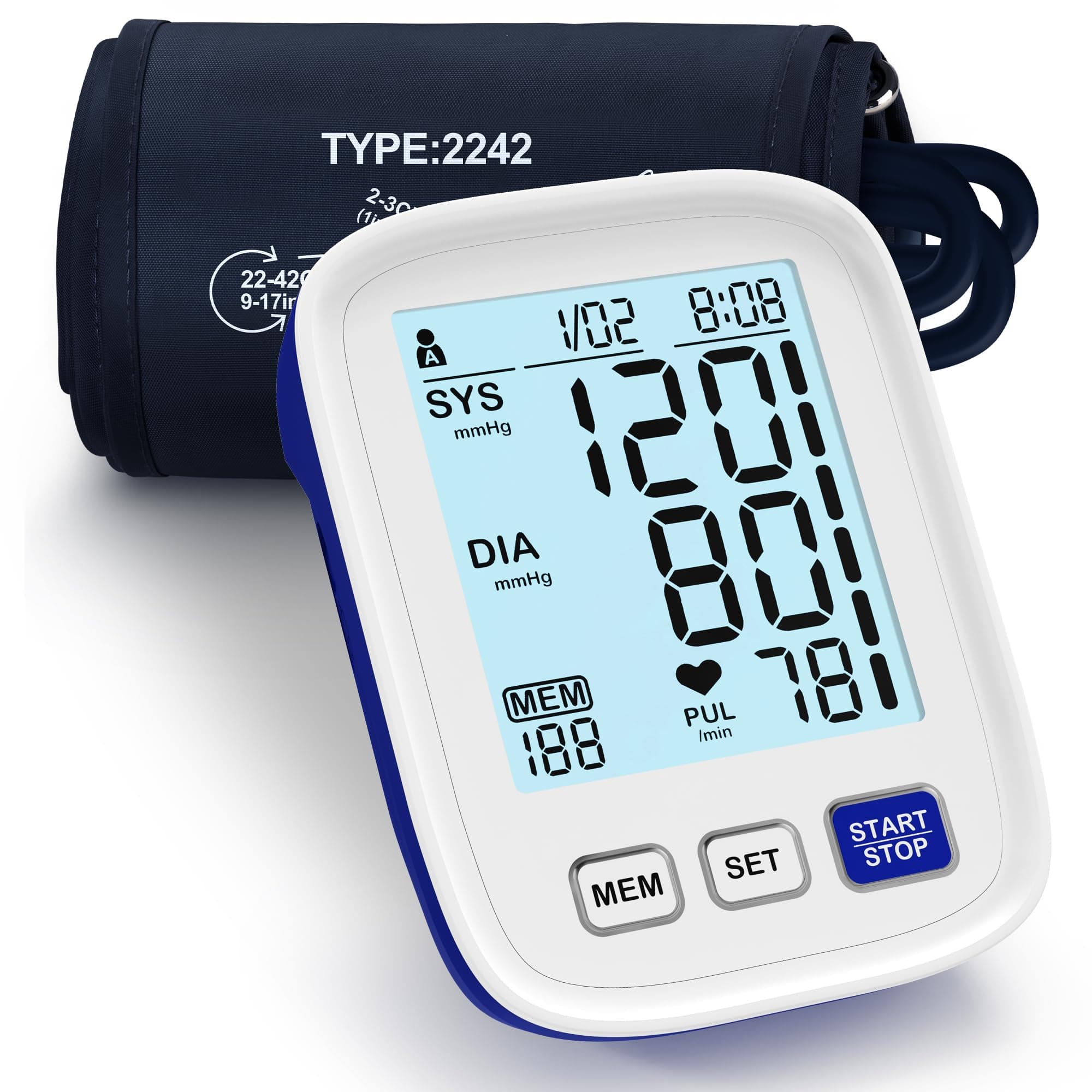 Upper Arm Electronic Blood Pressure Monitor, 9-17 Inches Cuff for Medium to Large Arms, Accurate Automatic Digital BP Machine for Home Use, Large Backlit Screen, 3 Users,199 Memories Each