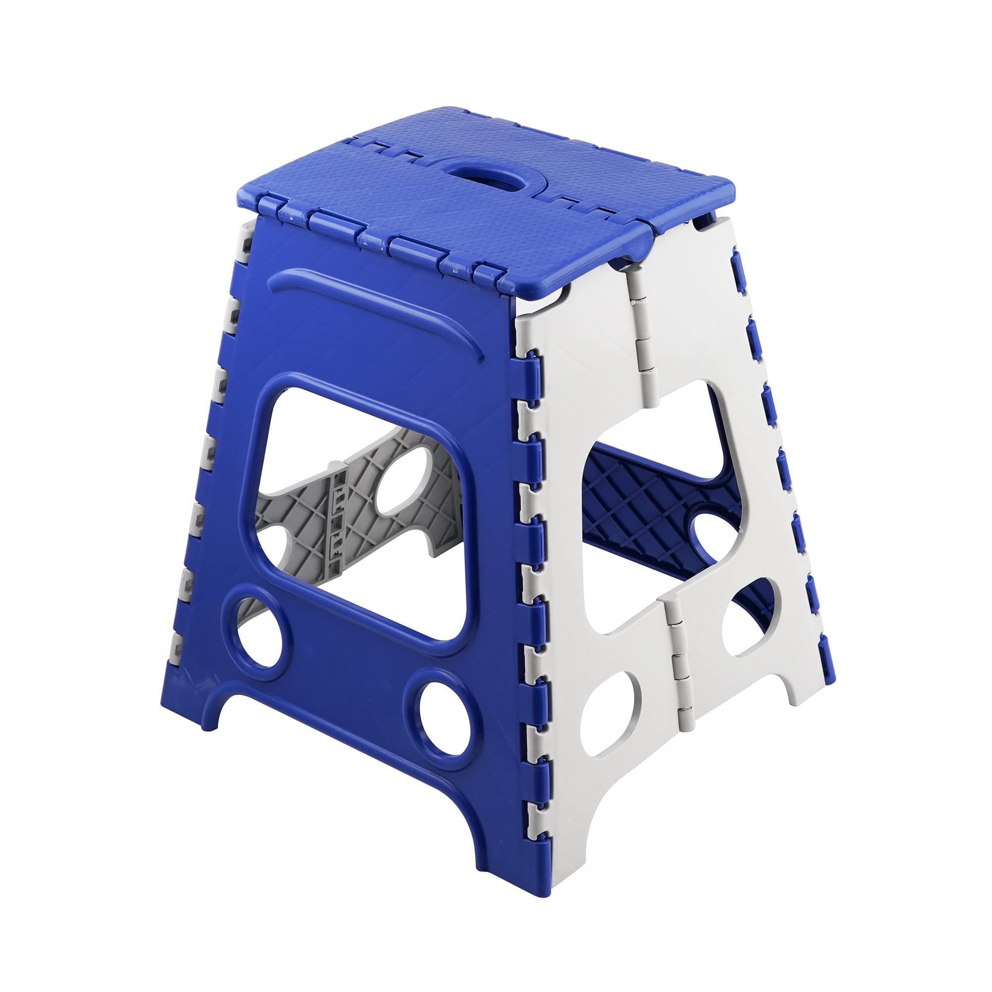 Primelife 18 Inches Plastic Folding Step Stools, Foot Stool for Kitchen Convenient Usages, Quick-Fold Step Stool (Blue - White)