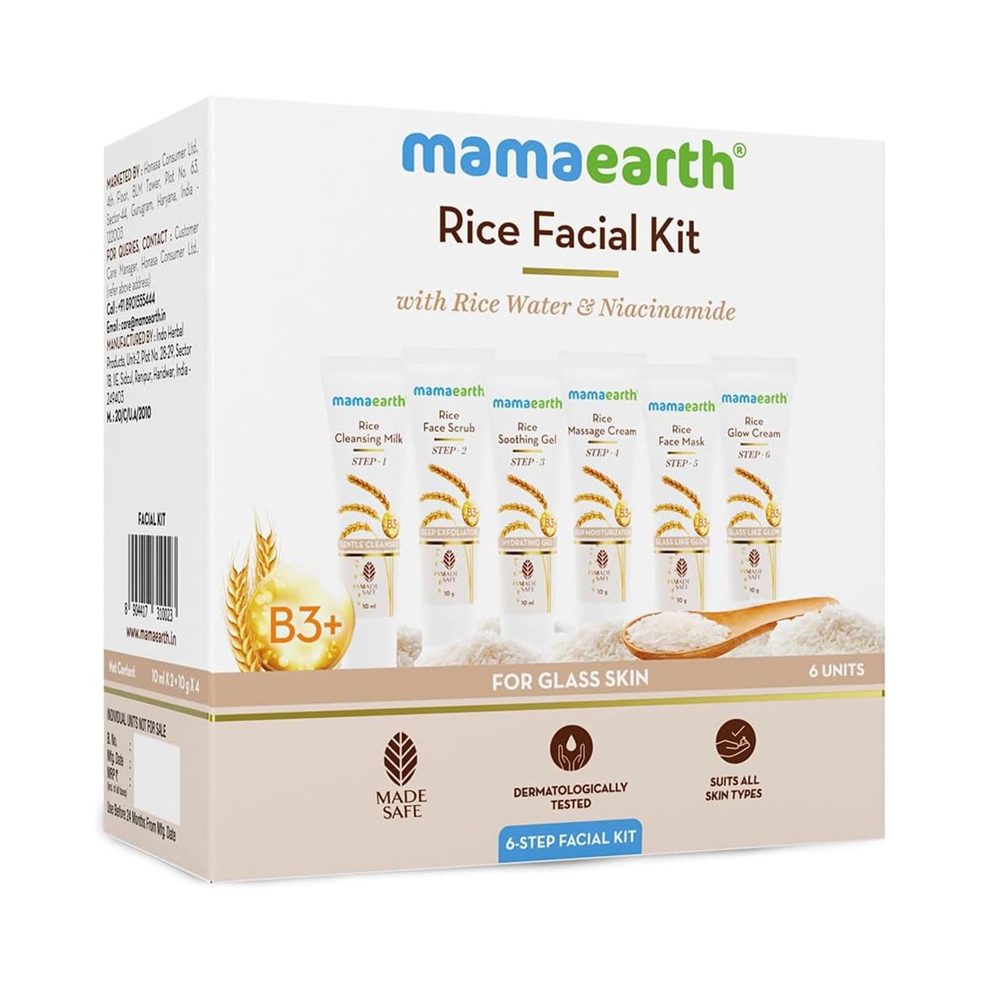 Mamaearth Rice Facial Kit With Rice Water & Niacinamide for Glass Skin - 60 g | Salon-Like Glowing Skin in 6 Easy Steps | Improves Skin Texture | Instant Glow | Suitable for all skin types