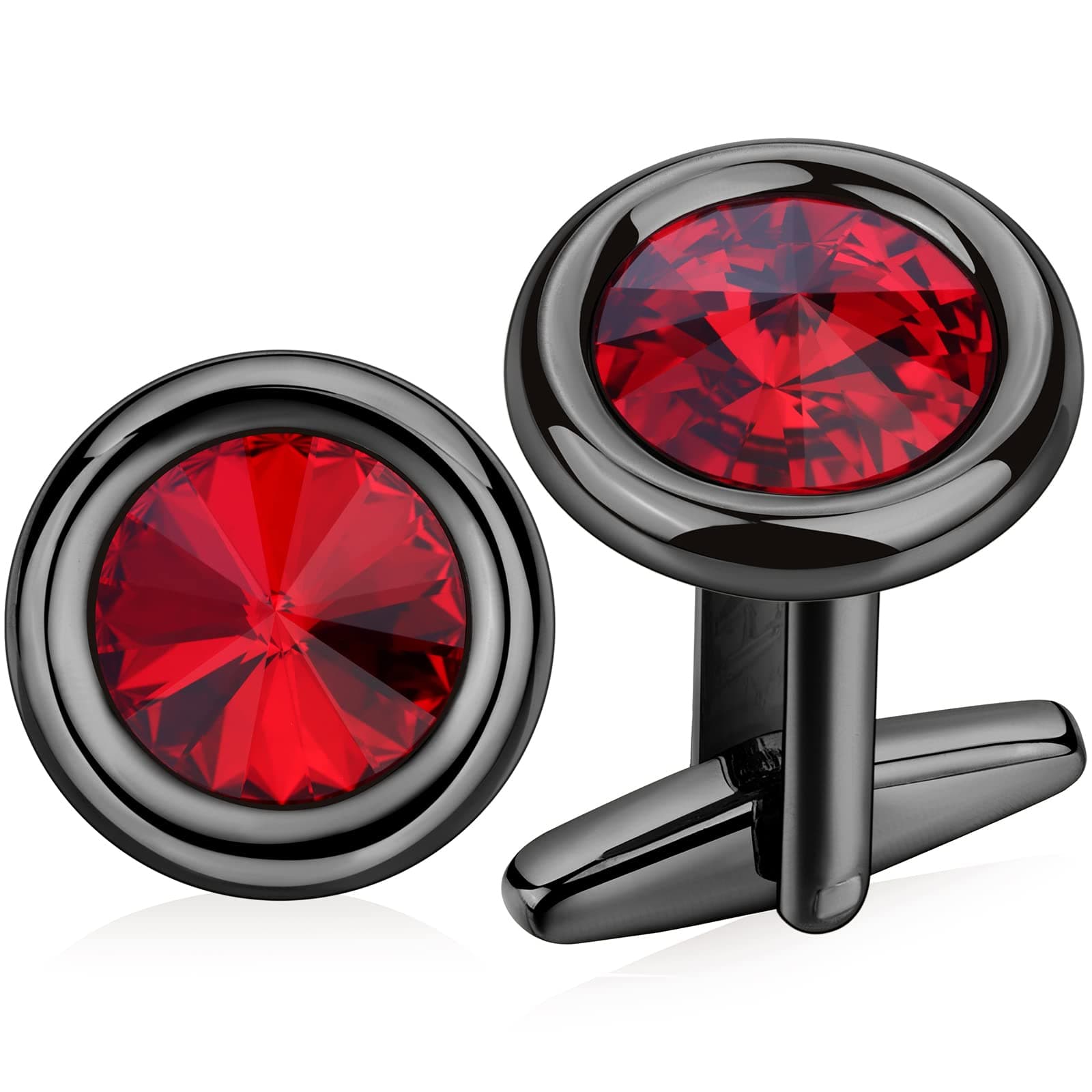 Cufflinks Set for Men and Women with Swarovski Crystal Cuff Links for Formal Business Wedding Shirts in Gift Box (Gun and Red)