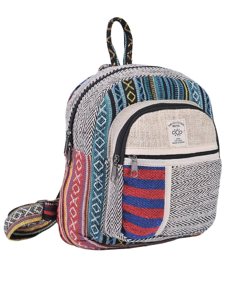 THE COLLECTION ROYAL Himalayan Hemp Boho Bohemian Hippie Bag Purse Eco Friendly Mini Daypack Backpack, Multicolor, Daypack Backpacks