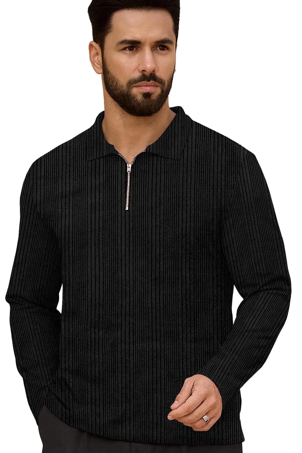 KAJARU Men's Polyester Blend T-Shirt with Round Neck Full Sleeves Quilted Pattern Regular Fit and Standard Length
