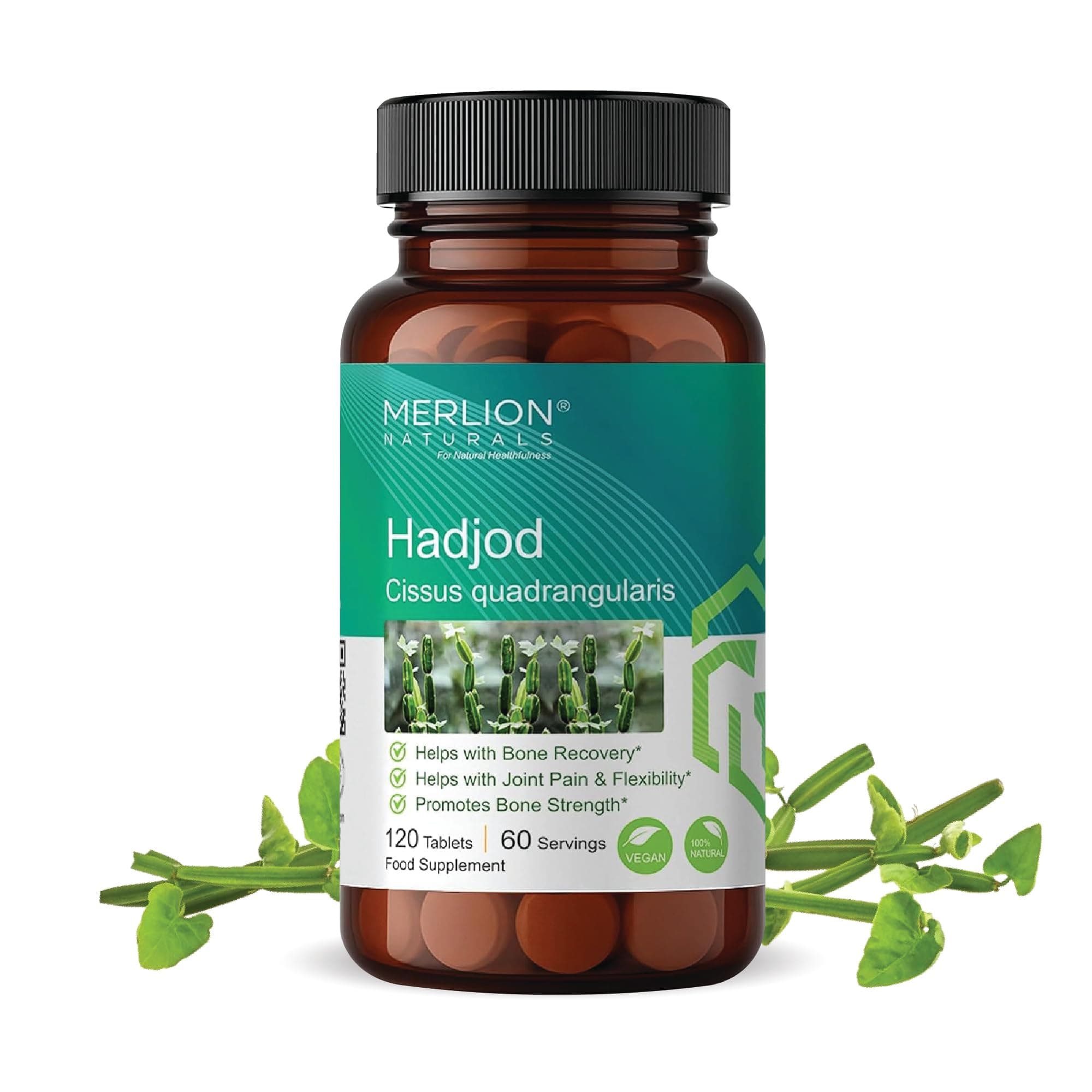 Merlion Naturals Hadjod Tablets, Cissus quadrangularis, 500mg (120 Tablets)
