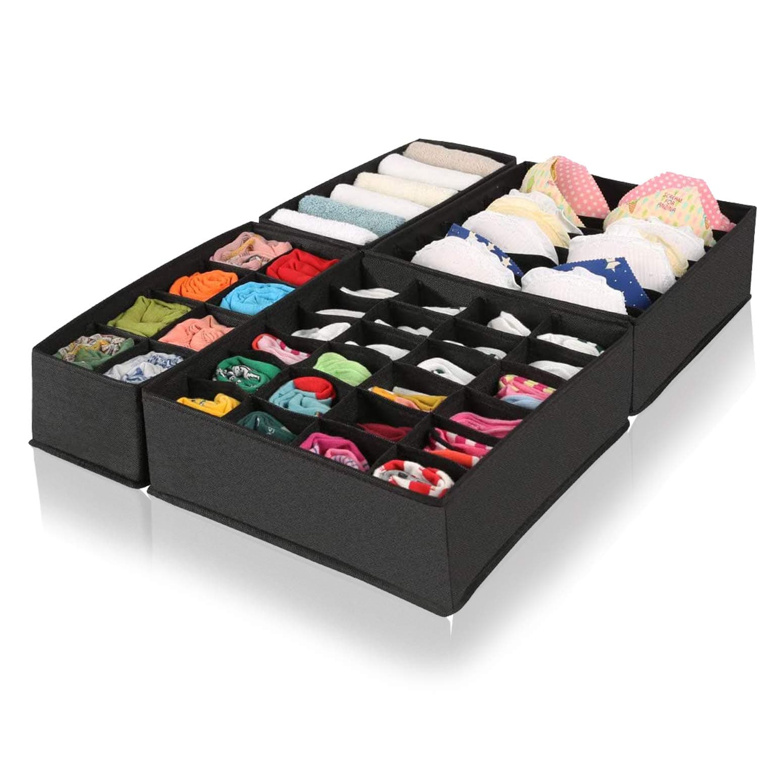 DOUBLE R BAGS No Smell Foldable Cloth Storage Box Closet Dresser Cupboard Drawer Organizer Cube Basket Bins Containers Divider with Drawers for Underwear Bras Socks Ties Scarves