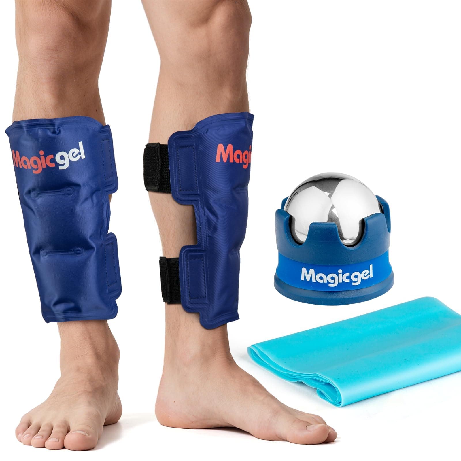 Shin Splint Relief: Ice Packs for Shin Splints, Cryoball and Stretch Bands (Shin Splints Leg Pain Relief Support) by Magic Gel
