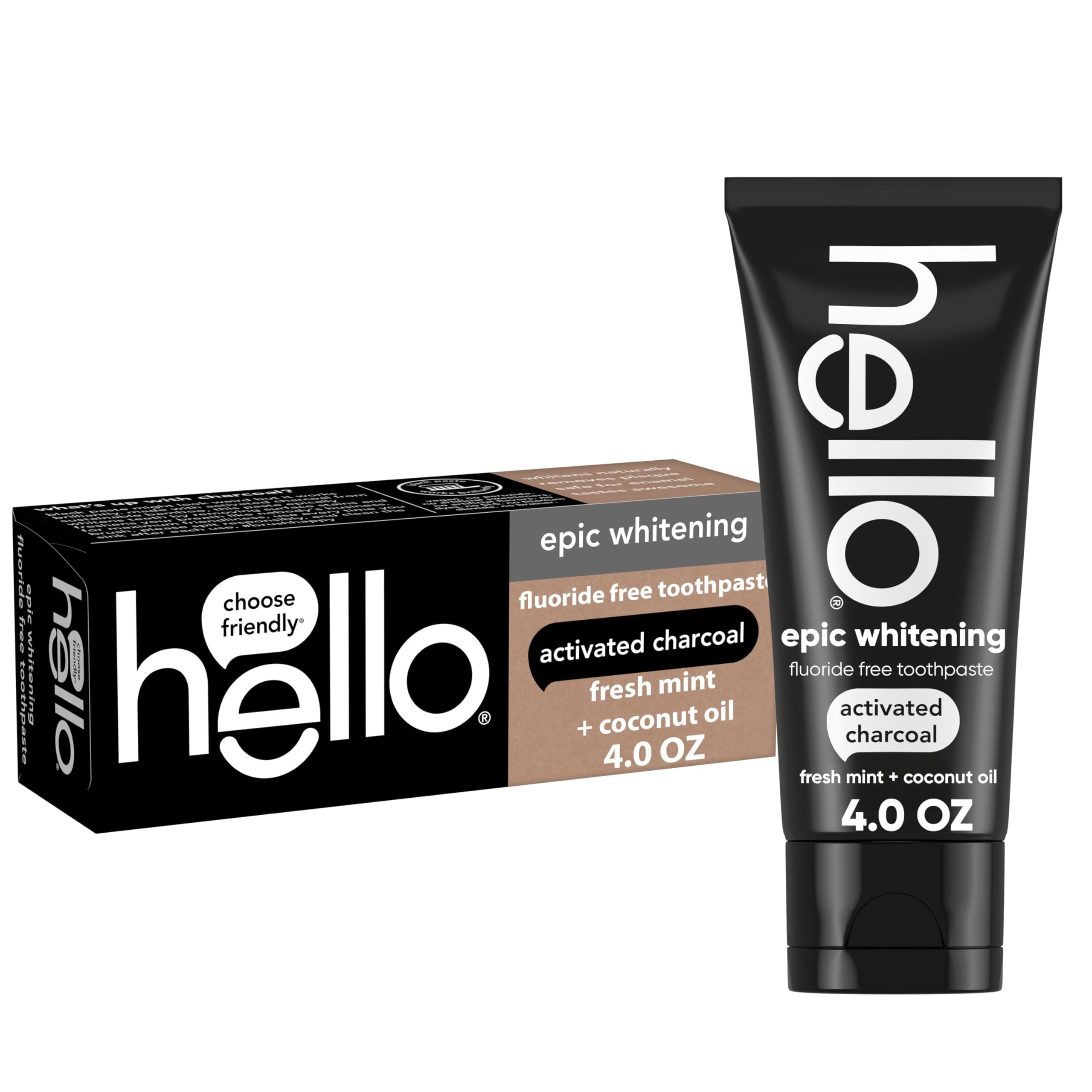Hello Oral Care Activated Charcoal Teeth Whitening Fluoride Free and SLS Free Toothpaste, 1 Count