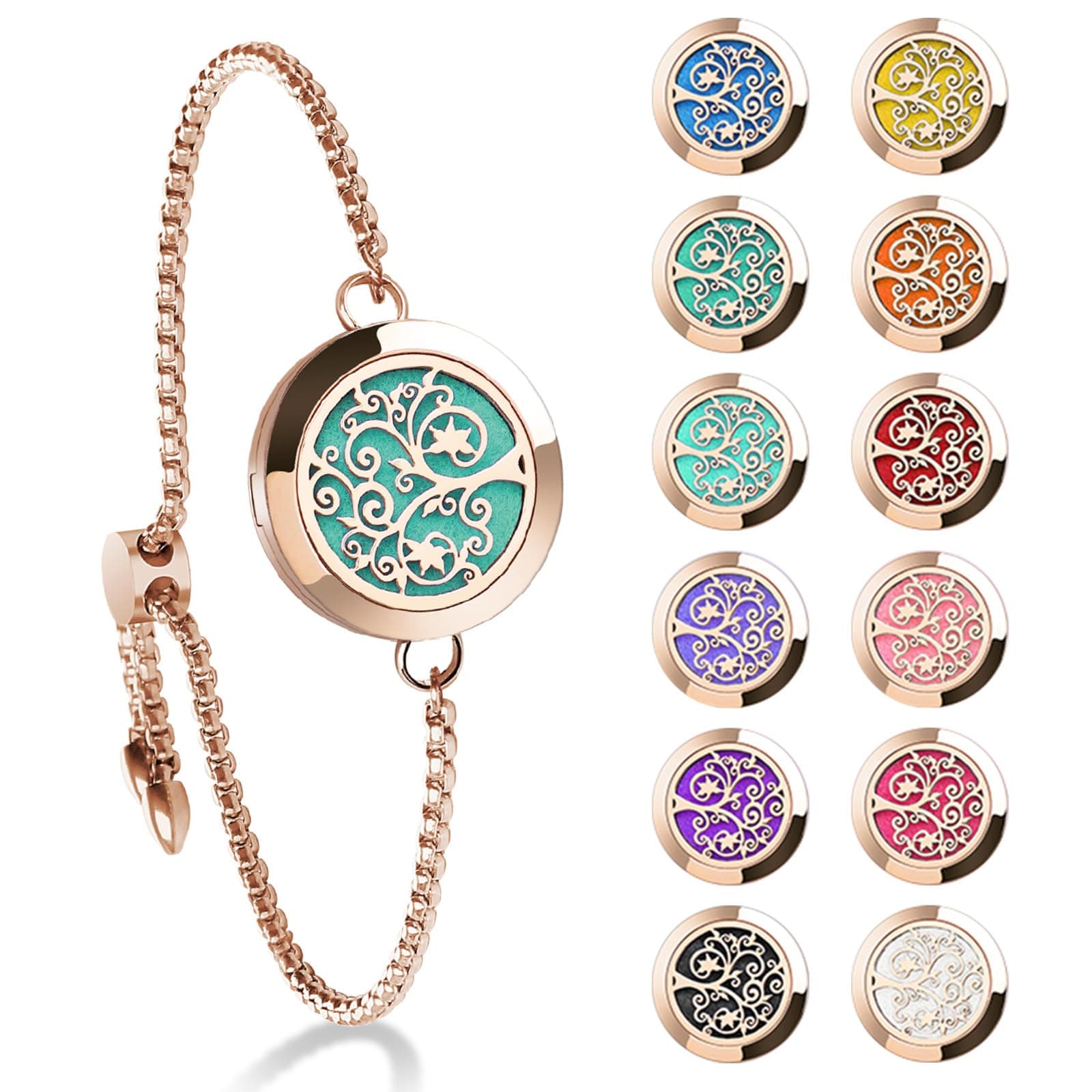 ttstar Aromatherapy Essential Oil Diffuser Bracelet - Rose Gold Stainless Steel Adjustable Women Jewelry Diffuser Bracelet With 24 Refill Pads Gift Set For Women