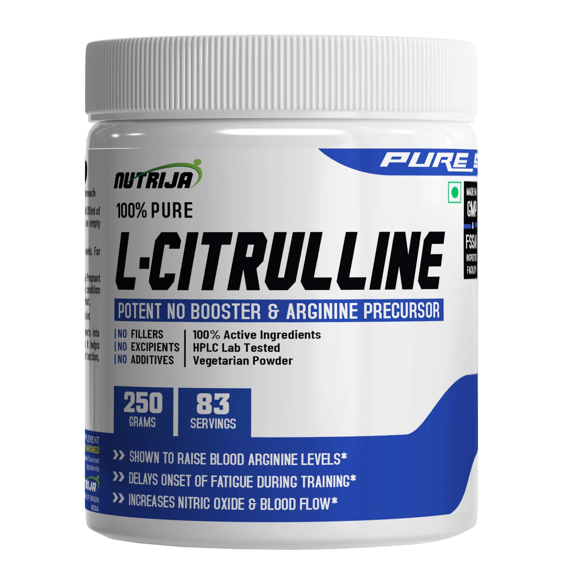 NutriJa L-Citrulline Powder - 250g | Pure L-Citrulline 3000mg Free Form Amino Acid | Pre Workout Supplement for Gym, Training & Sports Nutrition | Unflavoured- 83 Servings
