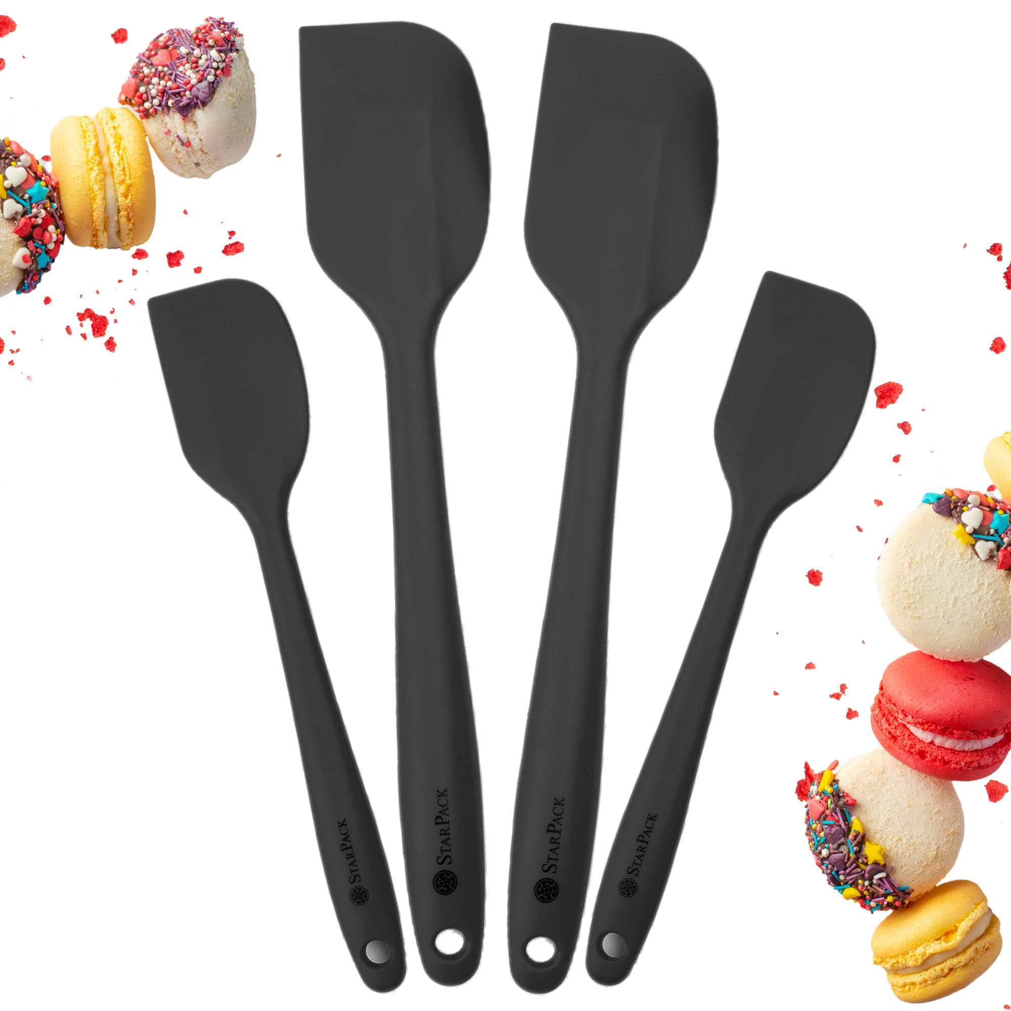 StarPack Premium Silicone Spatulas Set of 4 with Hygienic Solid Coating - Bonus 101 Cooking Tips (Gray-Black)