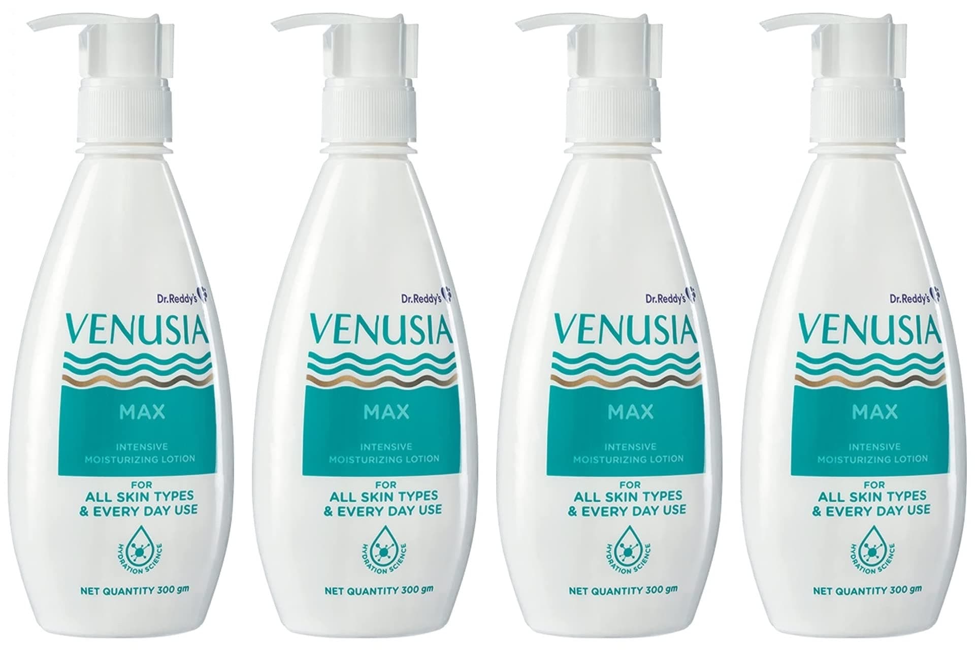 Dr. Reddy's Venusia Max Intensive Moisturizing Lotion | Dermatologist Recommended | Clinically Proven, Long-Lasting Moisturization | For Normal to Very Dry Skin | Cocoa Butter, Shea Butter, Mango Butter and Aloe Butter | 300 g (Pack of 4).