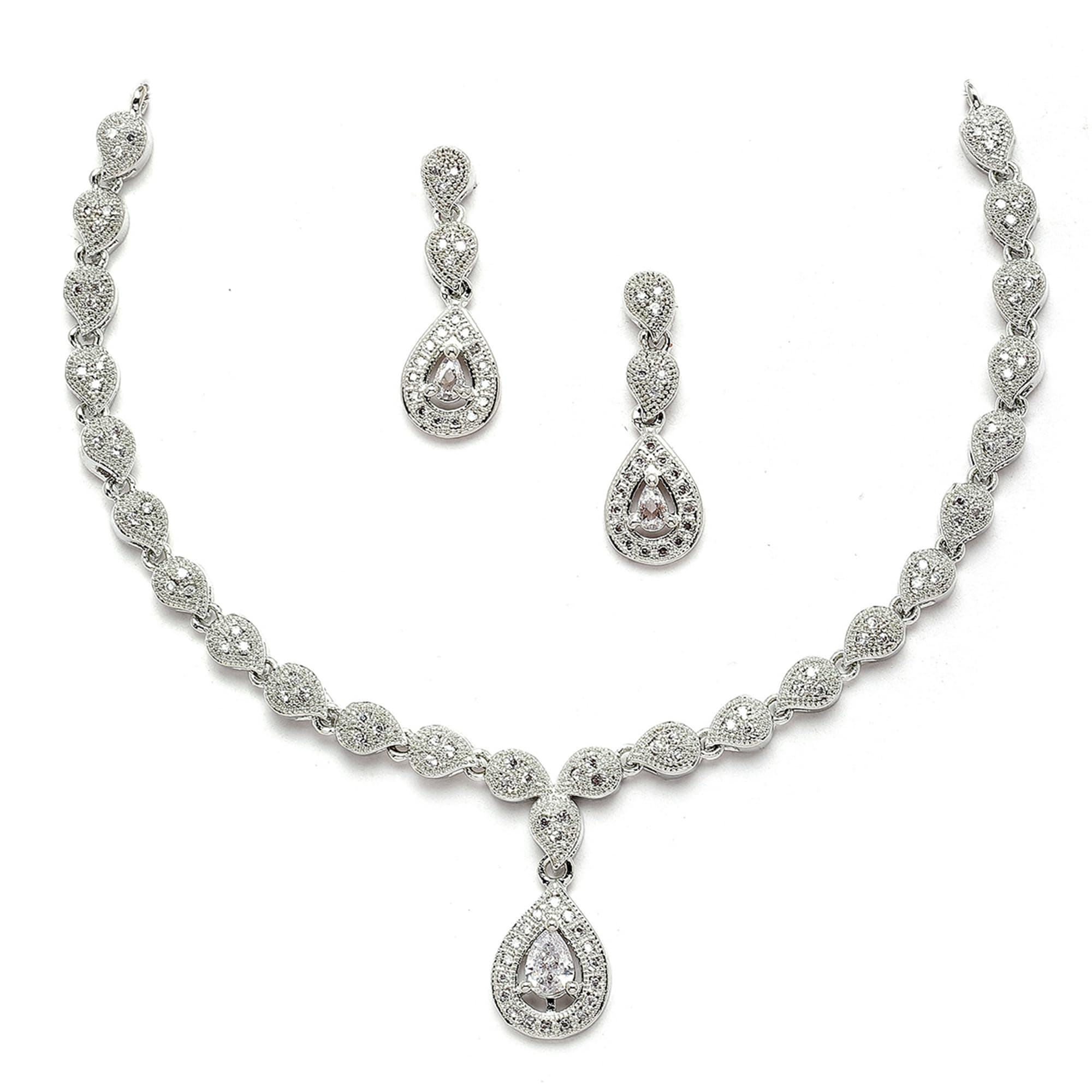 ZENEME Jewellery Set Fascinating Gold Tone Necklace Set & Earring Adorned With American Diamond Jewellery For Women and Girl (Rhodium)
