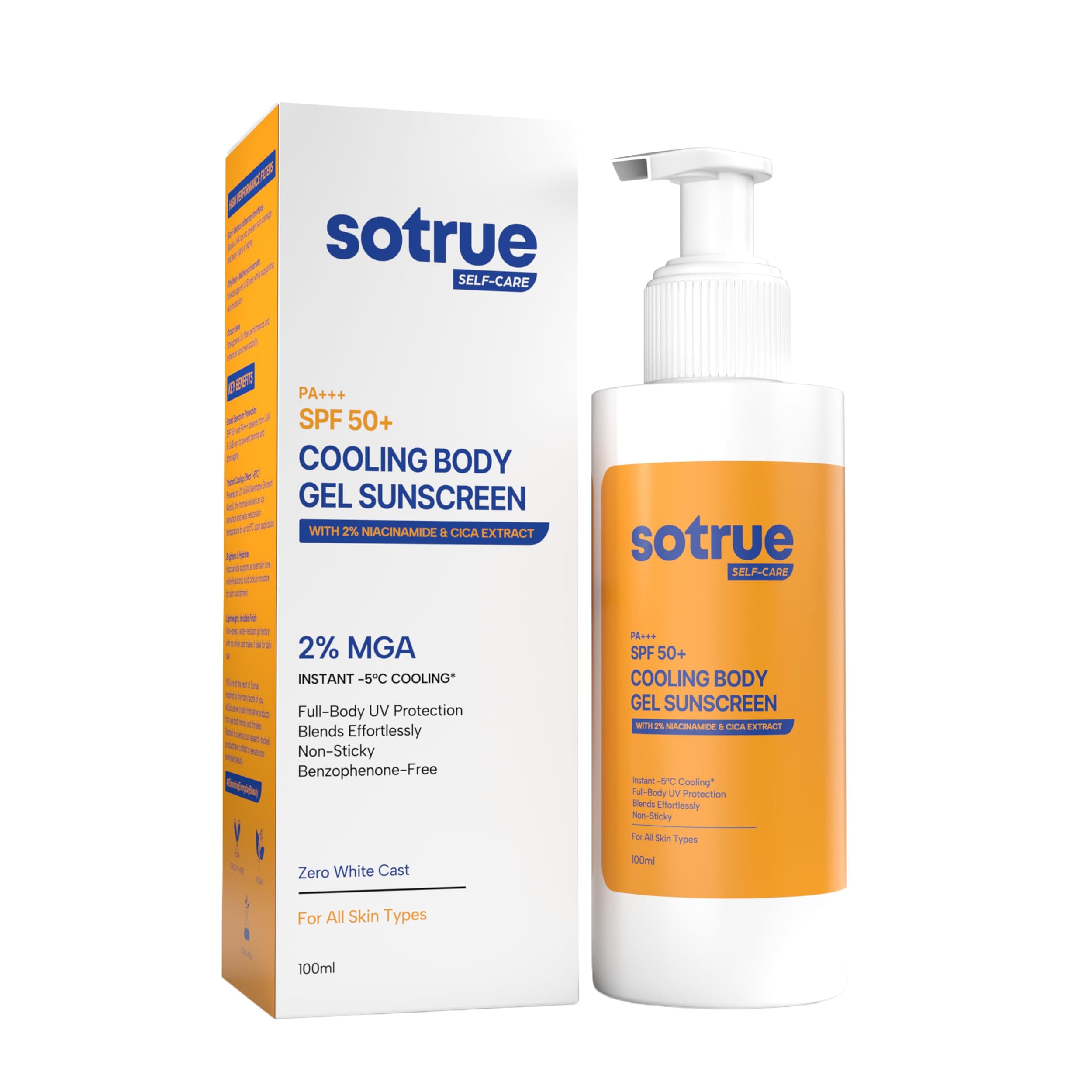 Sotrue Cooling Body Gel Sunscreen with 2% MGA, 100ml | Instant -5°C Cooling with SPF 50+ PA+++ | 2% Niacinamide & Cica | No White Cast | Lightweight & Hydrating | For All Skin Types