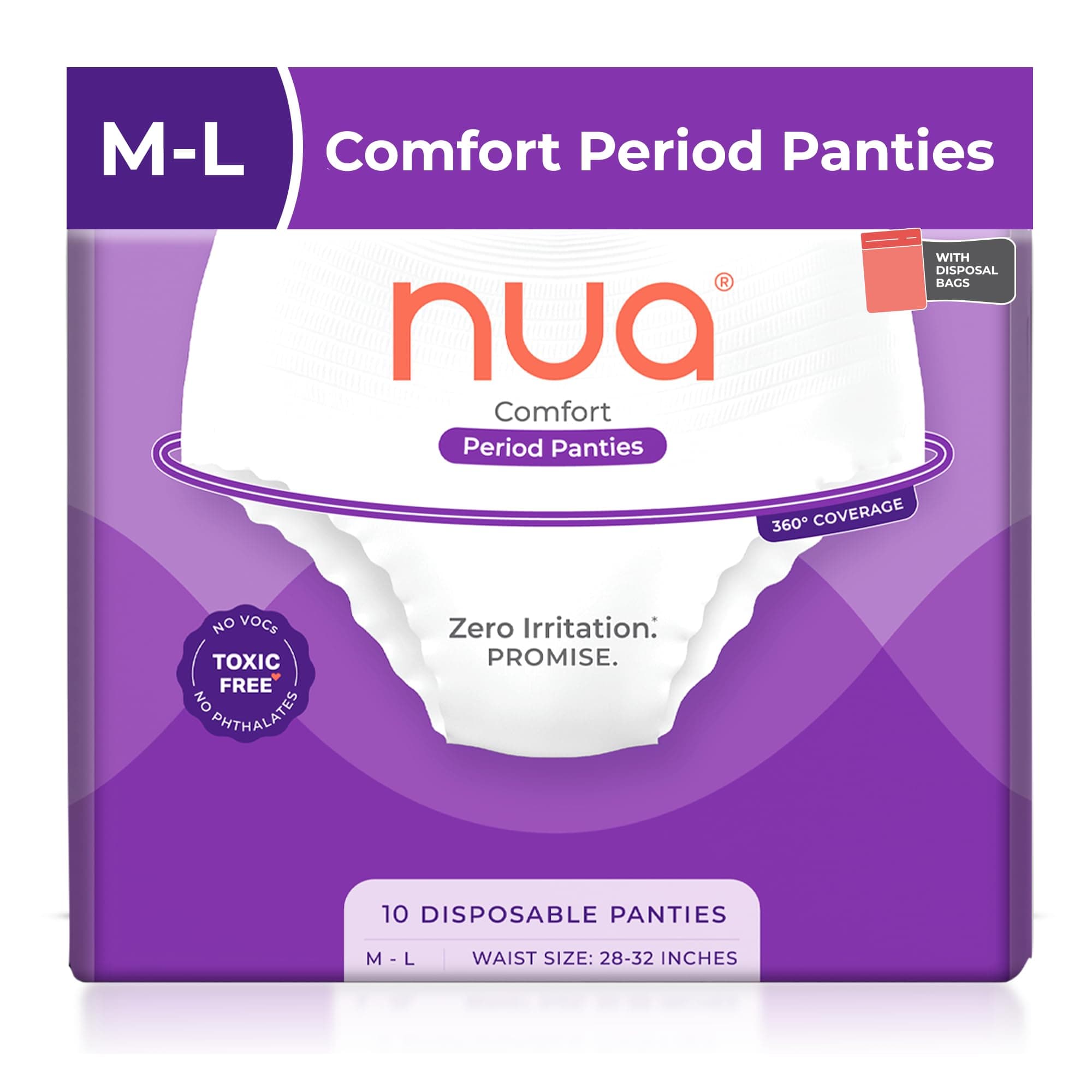 Nua Comfort Disposable Period Panties (M-L) | Pack of 10 Panties | Disposable | 360° Coverage | Zero Irritation | 4x Comfort | For Heavy Flow | No rashes | Leakproof | Seamless | 100% Toxic-Free, Dermatologically Tested