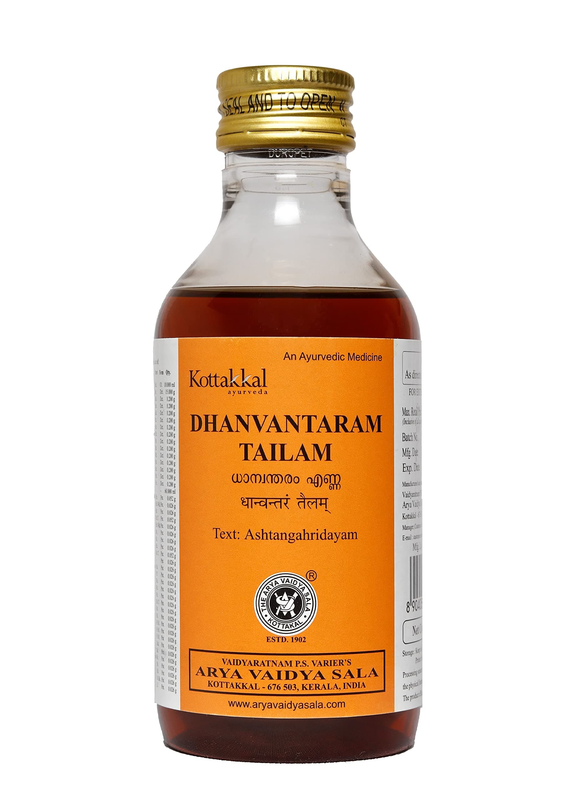 Kottakkal ayurveda® Dhanvantaram Tailam - 200 ml, Enriched With Goodness of Herbal Ingredients