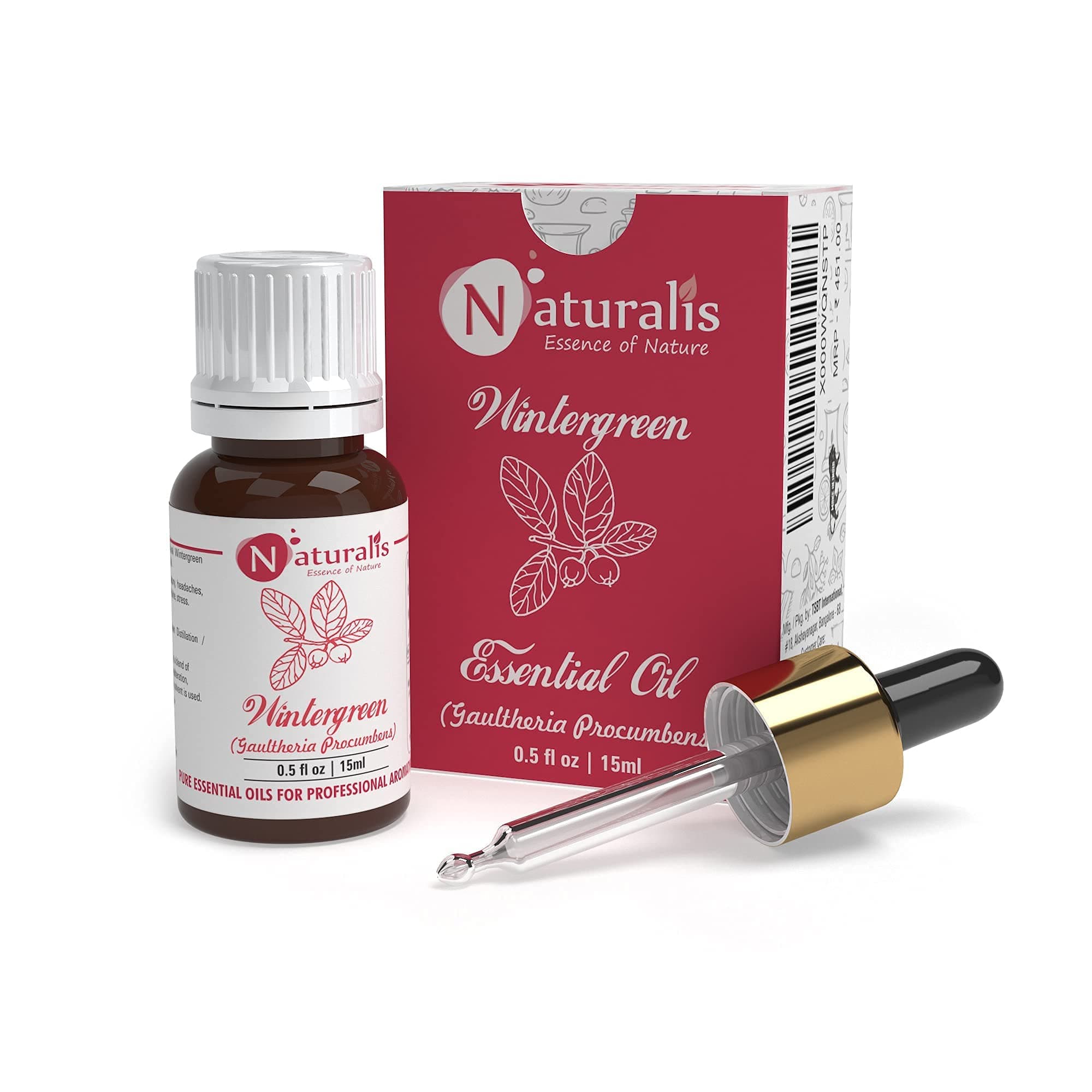 Naturalis Essence of Nature Gaultheria Essential Oil (Wintergreen Essential Oil), Undiluted Pure and Natural Therapeutic grade for Pain Relief - 15ml
