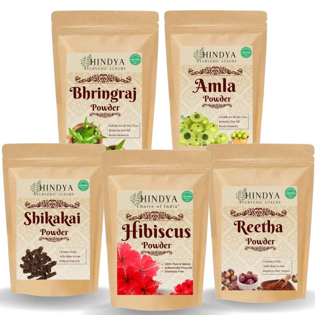 Amla Reetha Shikakai, Bhringraj & Hibiscus Powder for Hair, 5-Pack
