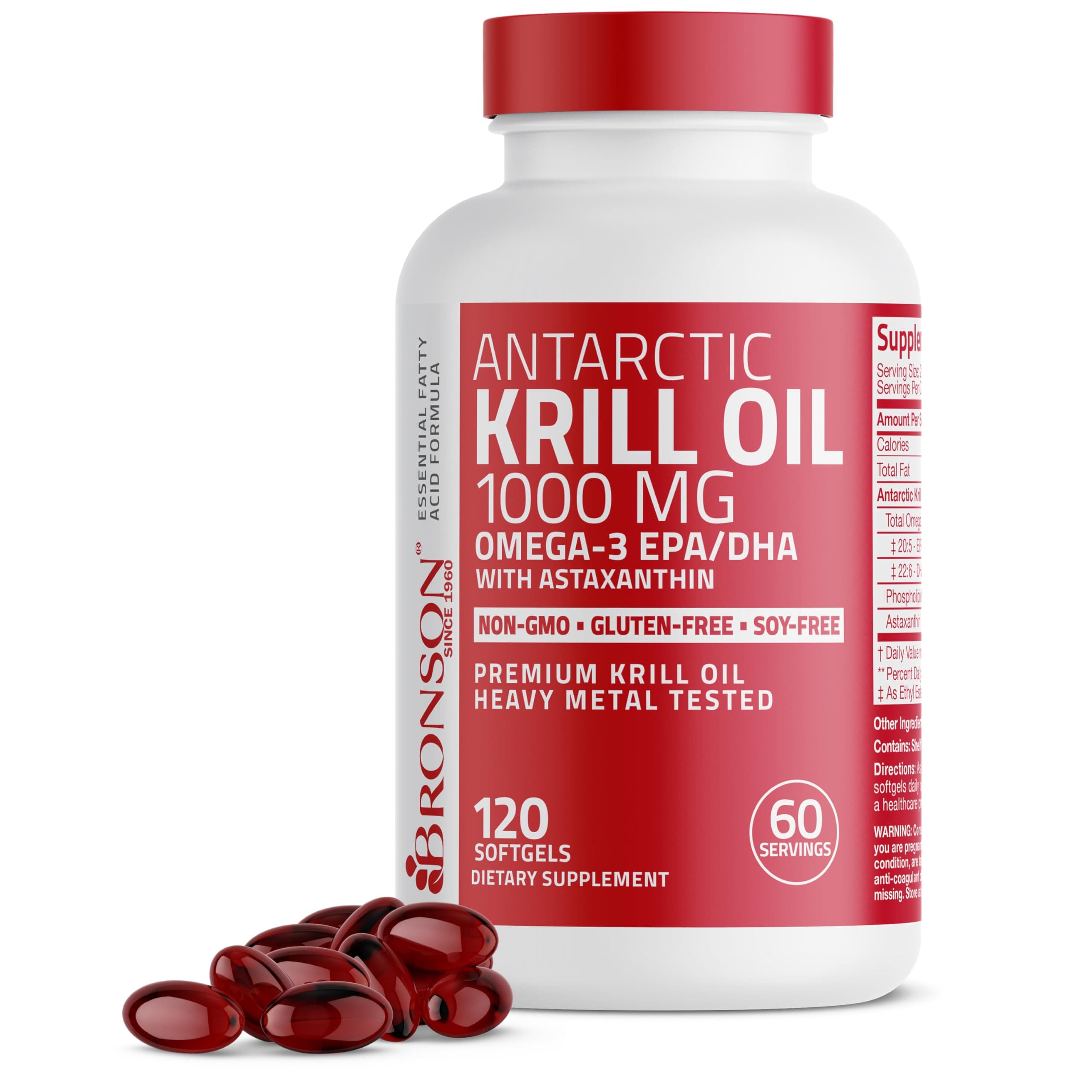 Bronson Vitamins Antarctic Krill Oil 1000 Mg With Astaxanthin, 120 Softgels