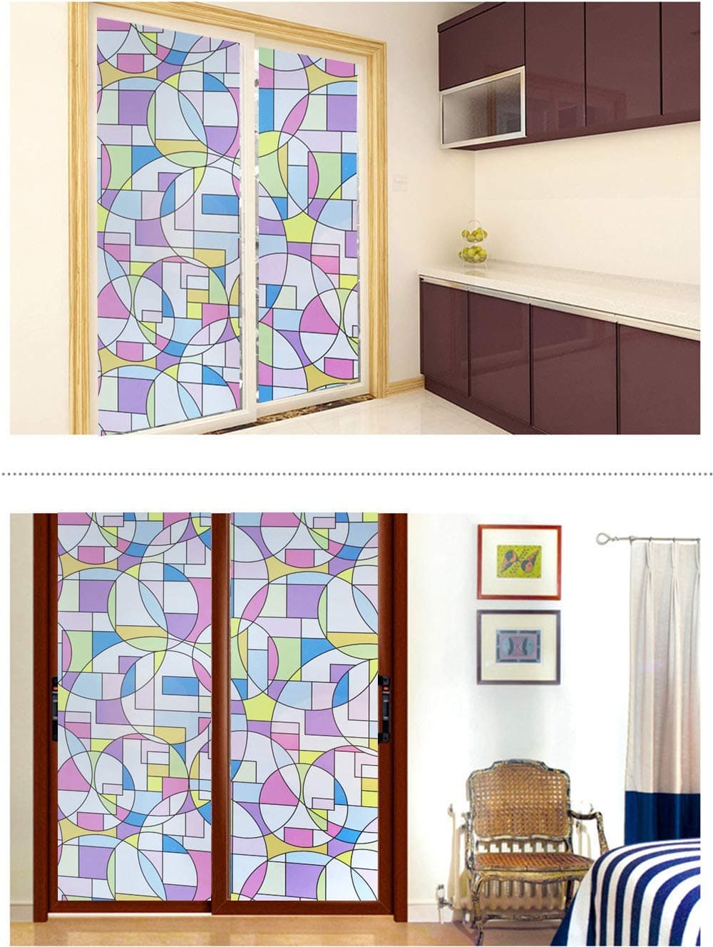 ELTON 3D Window Films Privacy Film Self Adhesive Decorative Film For Bathroom Door Window Heat Control Anti Uv (Moroccan) 24 X 48 Inches Multicolor-Polyvinyl Chloride