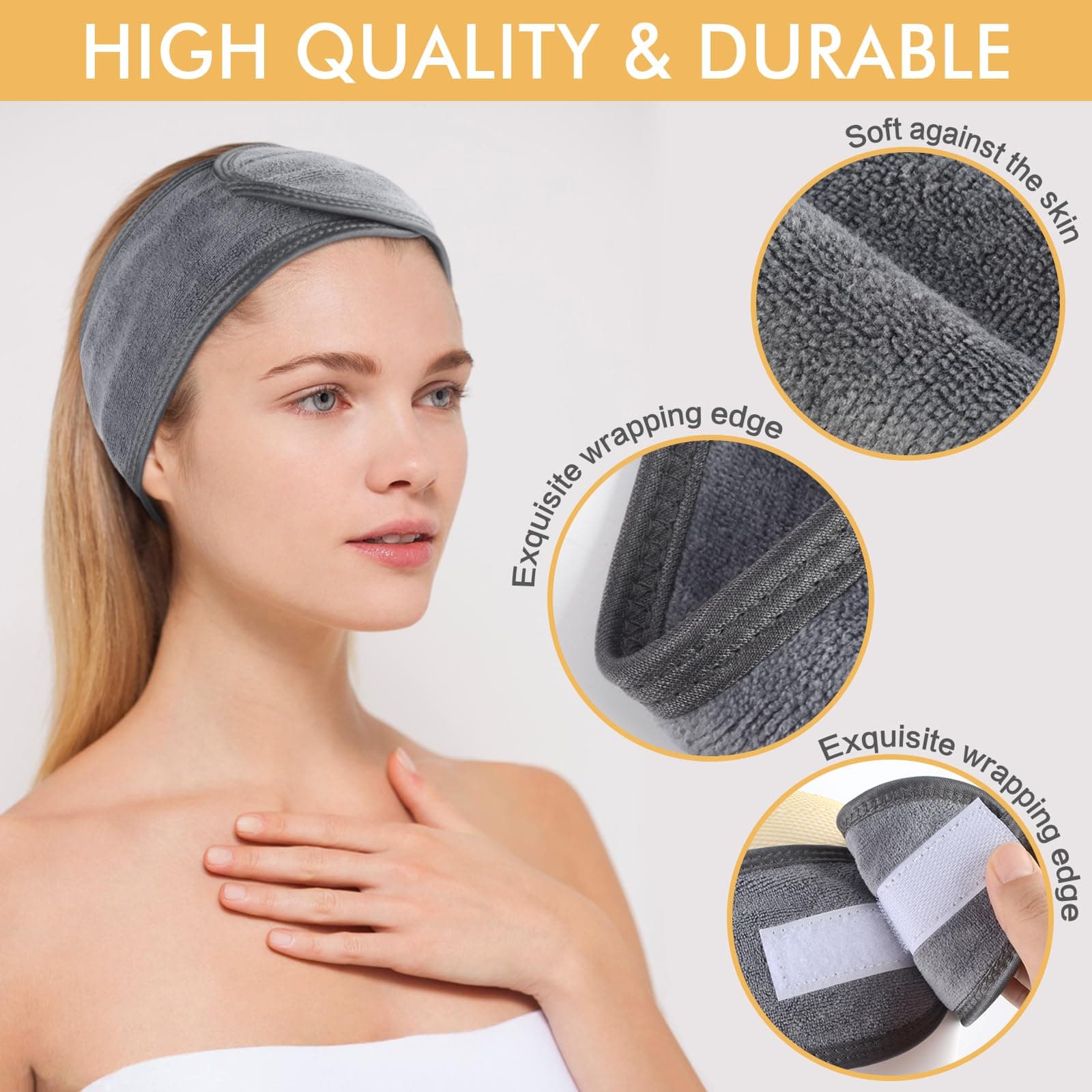 Sinland Spa Headband for Women 3 Counts Adjustable Makeup Hair Band with Magic Tape,Head Wrap for Face Care,Mask, Makeup and Sports 3 Pack