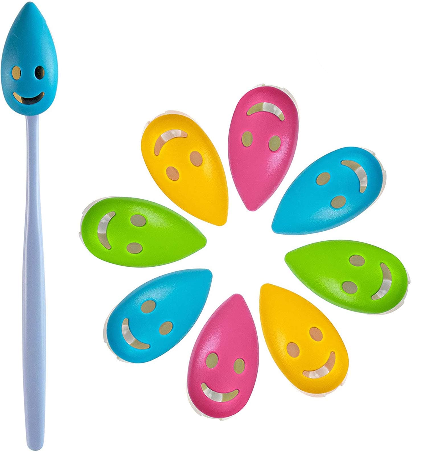 AUEAR, 8 Pack Happy Face Toothbrush Head Cover Cap with Suction Cup Cute Portable Protective Covers Case for Home Travel Outdoor Camping 4 Colors